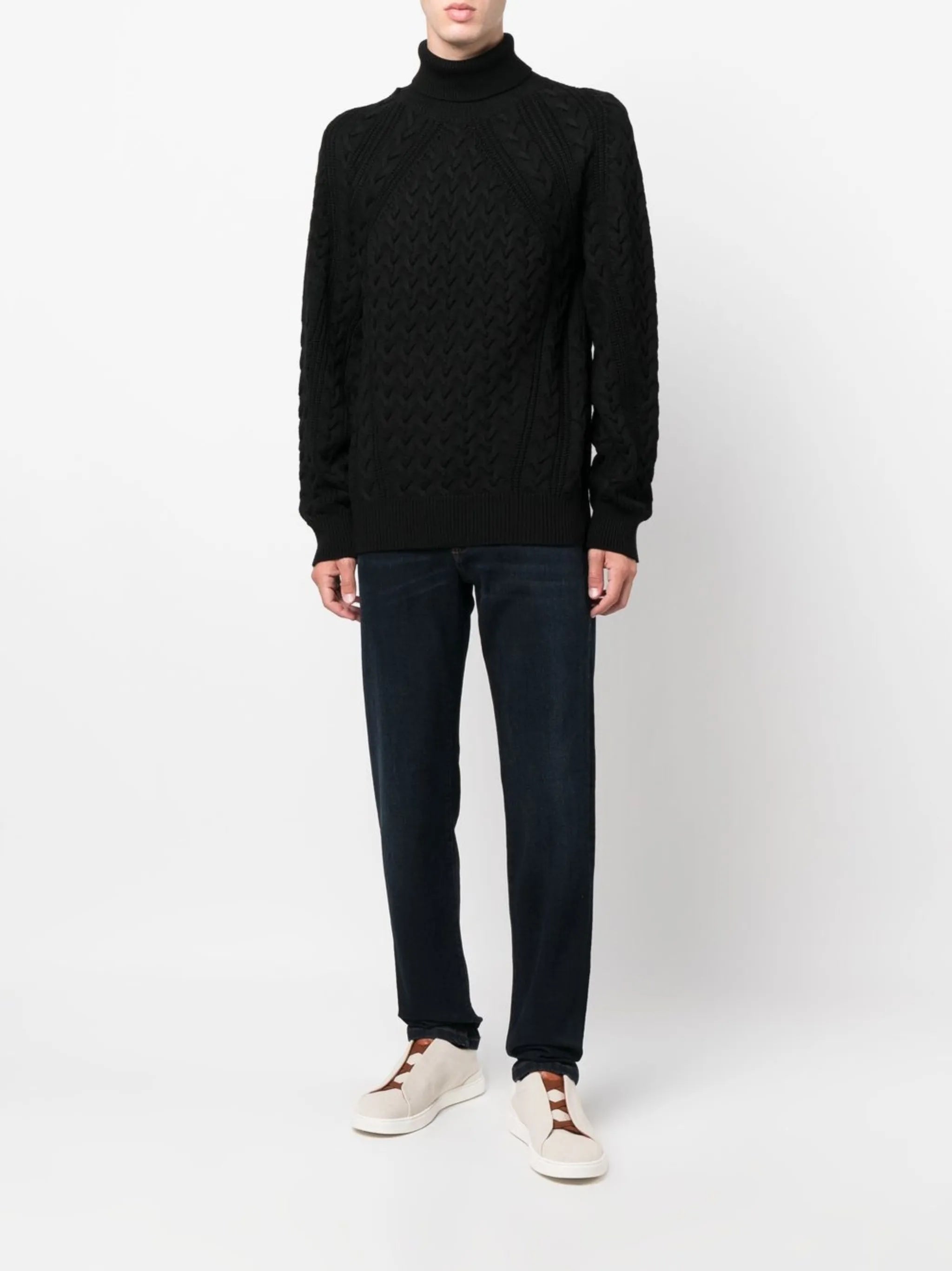 cable-knit roll-neck jumper