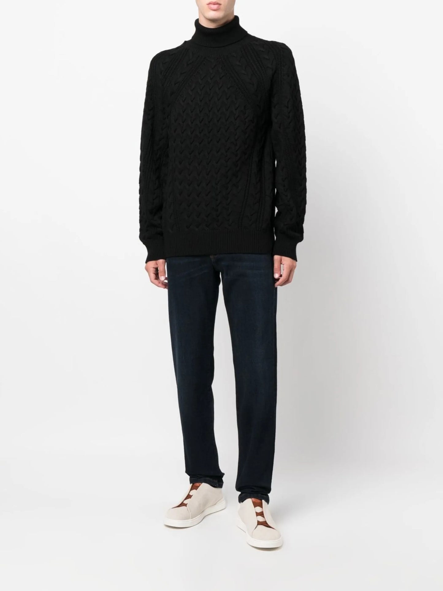 cable-knit roll-neck jumper