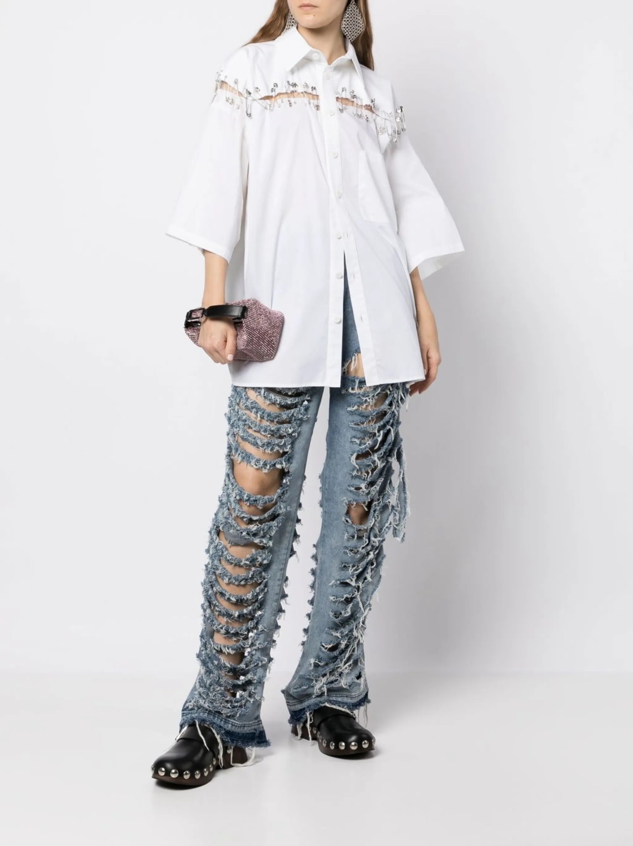 Box safety-pin detail shirt