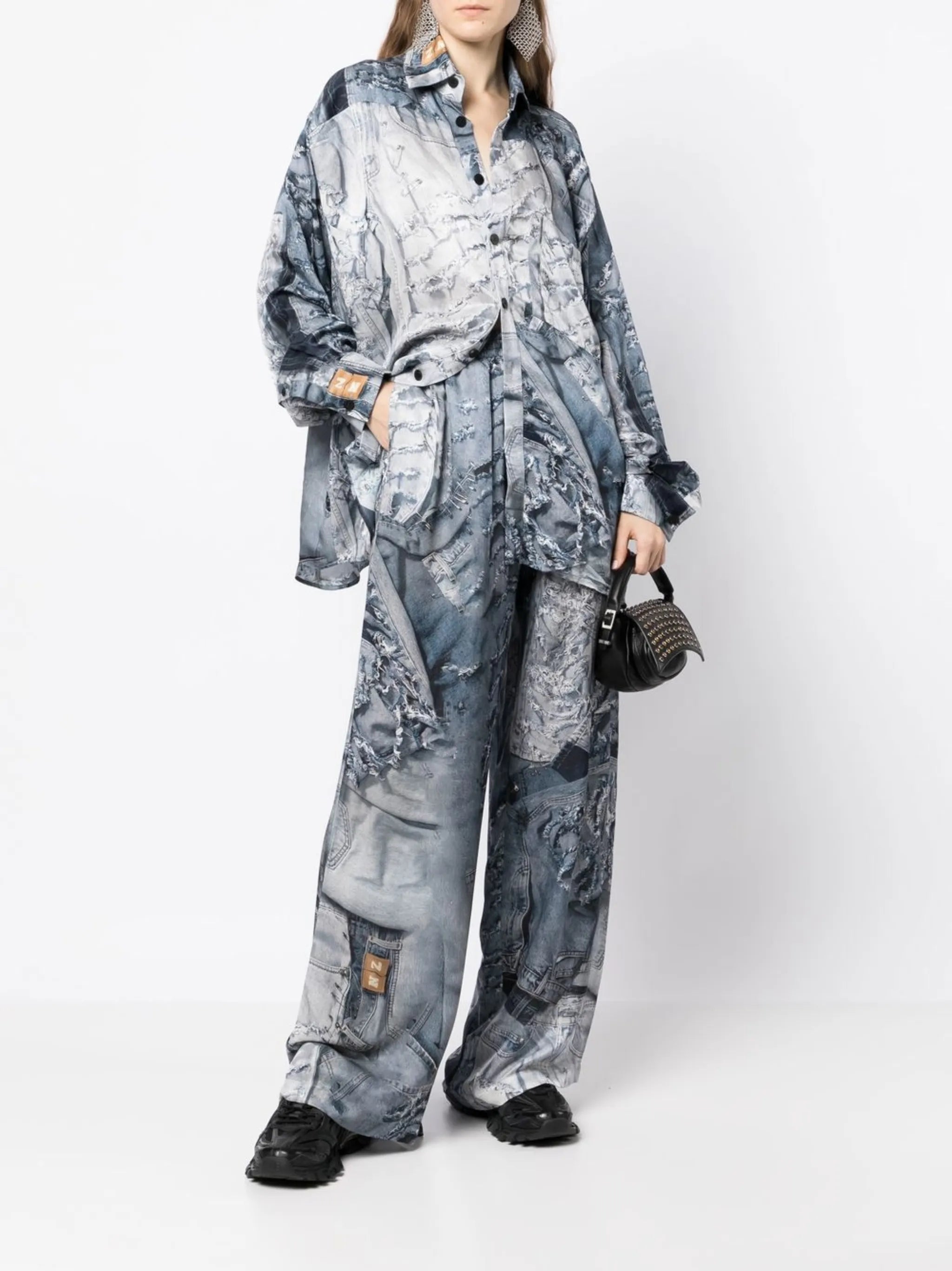 denim-print long-sleeved shirt