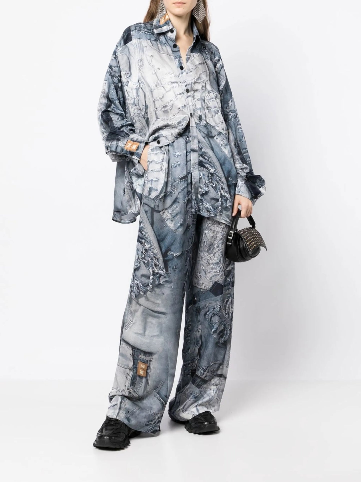 denim-print long-sleeved shirt