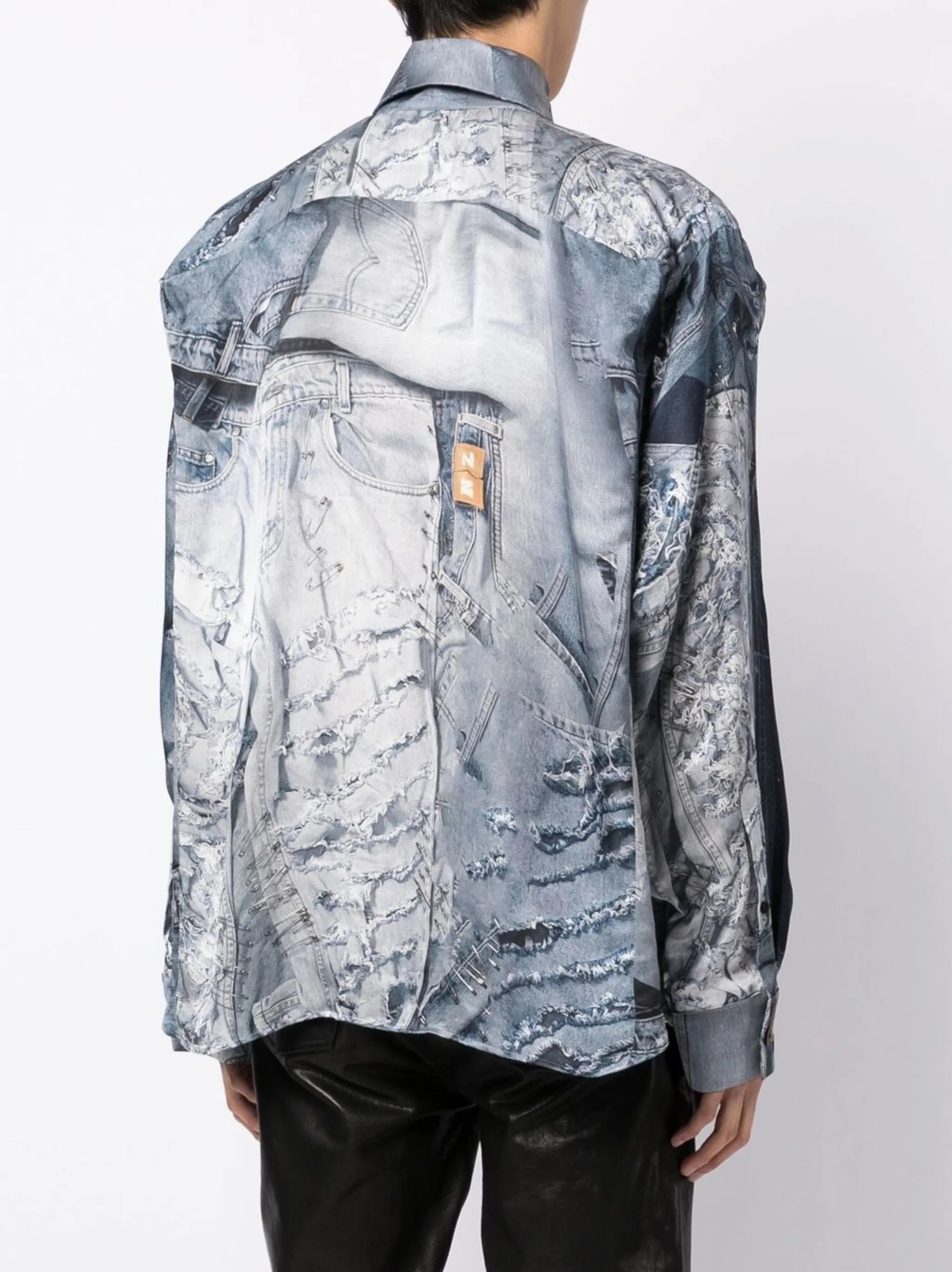 denim-print long-sleeved shirt