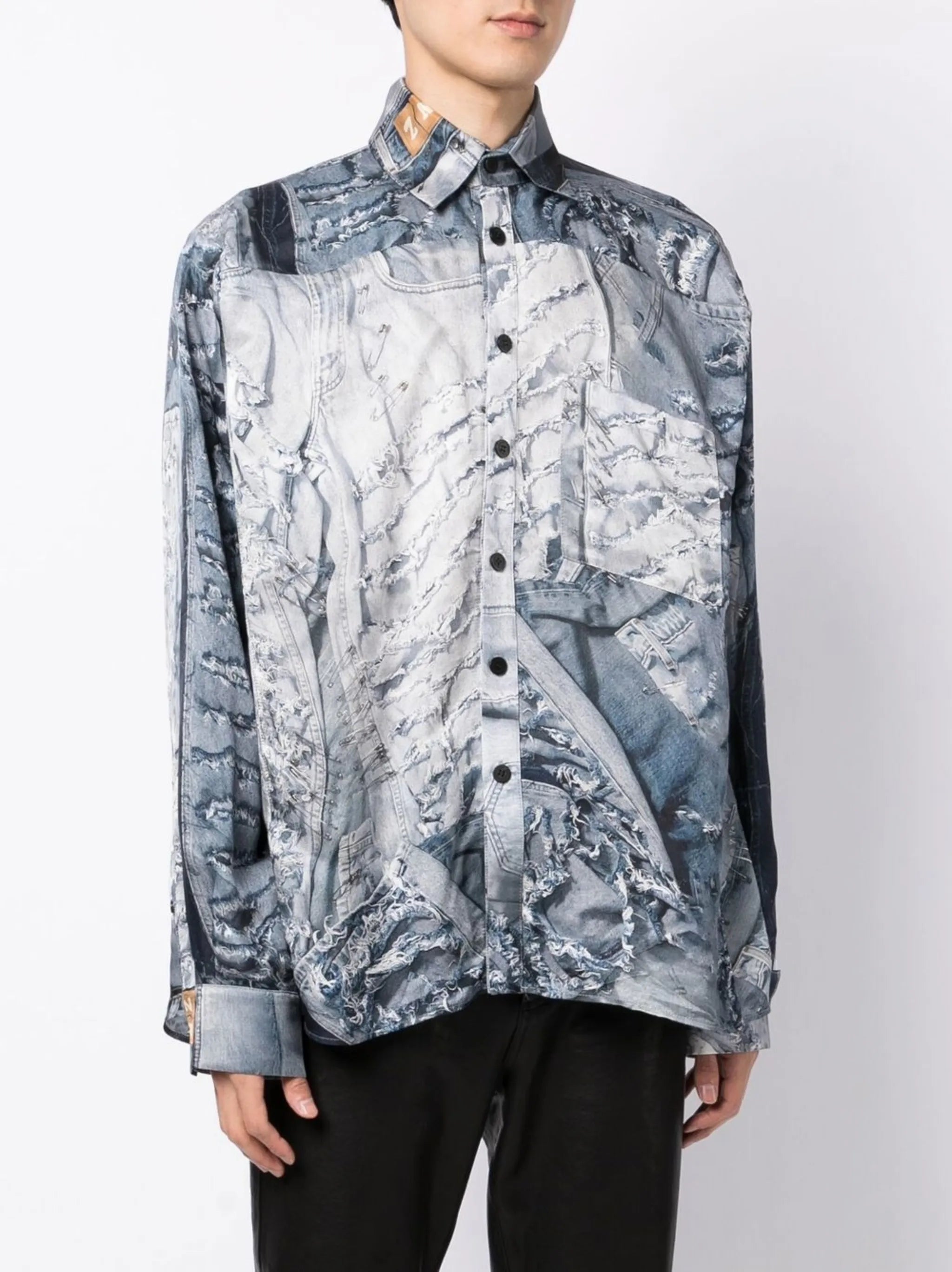 denim-print long-sleeved shirt