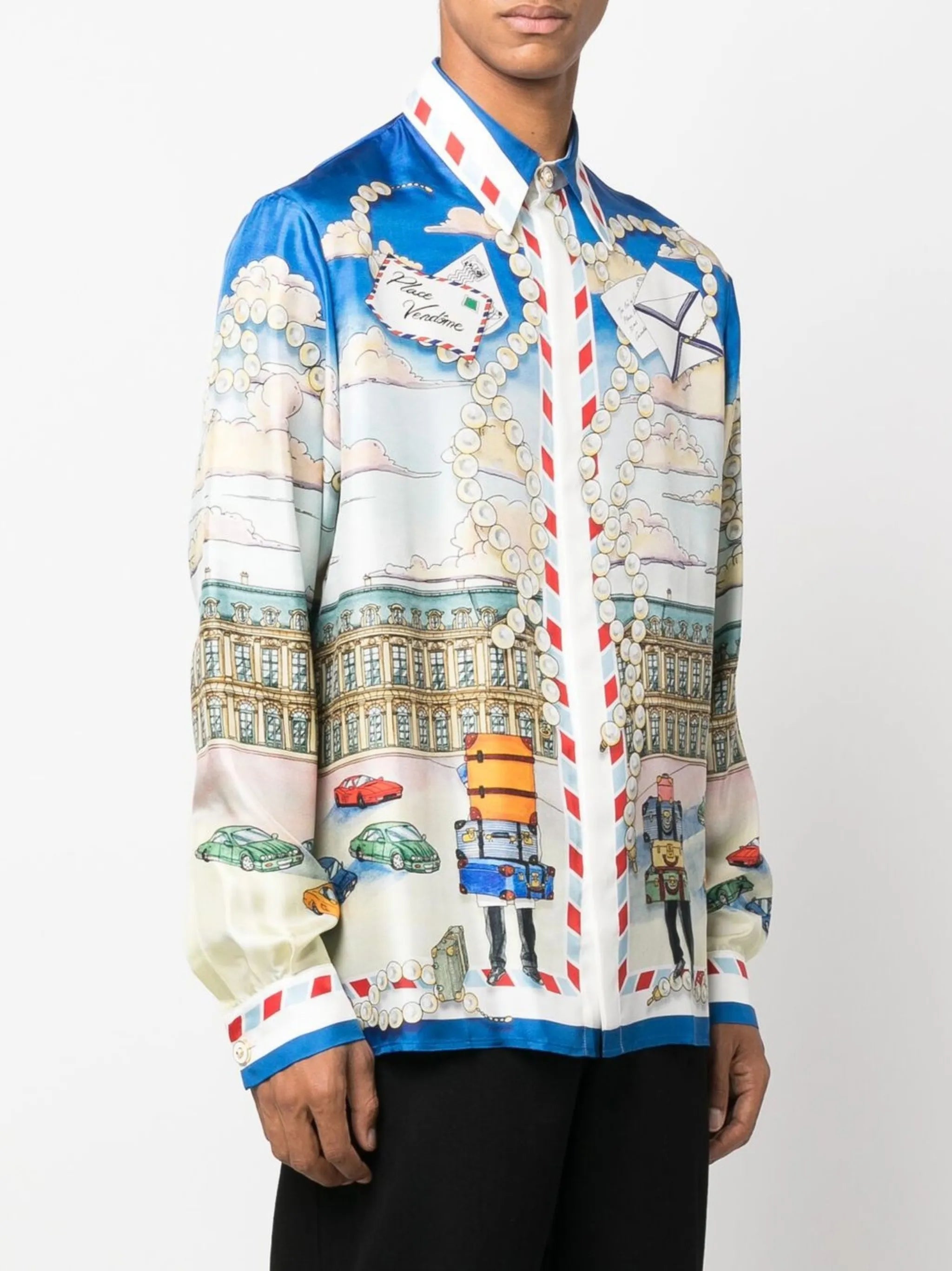 graphic-print silk shirt