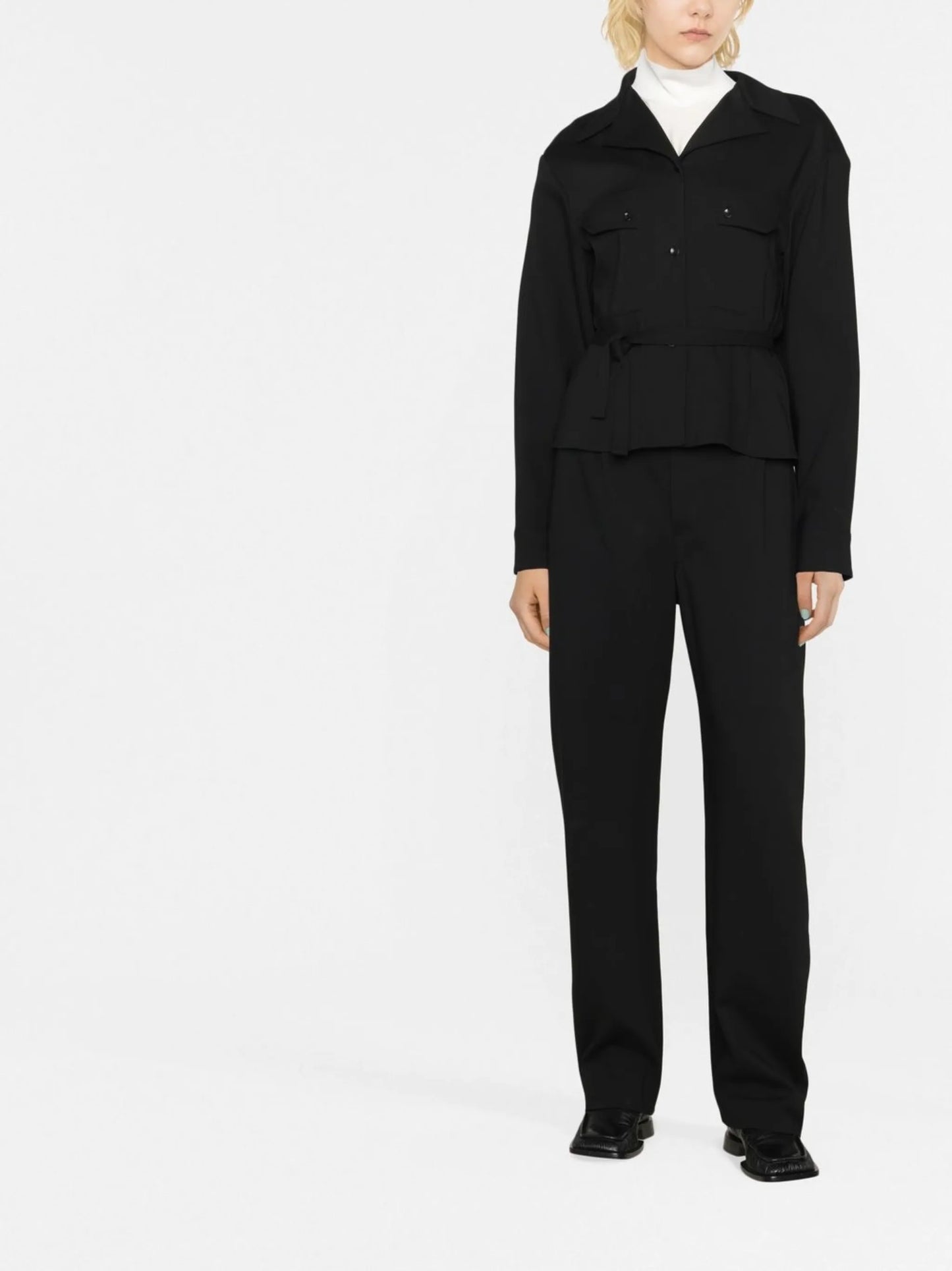 convertible-collar self-tie shirt