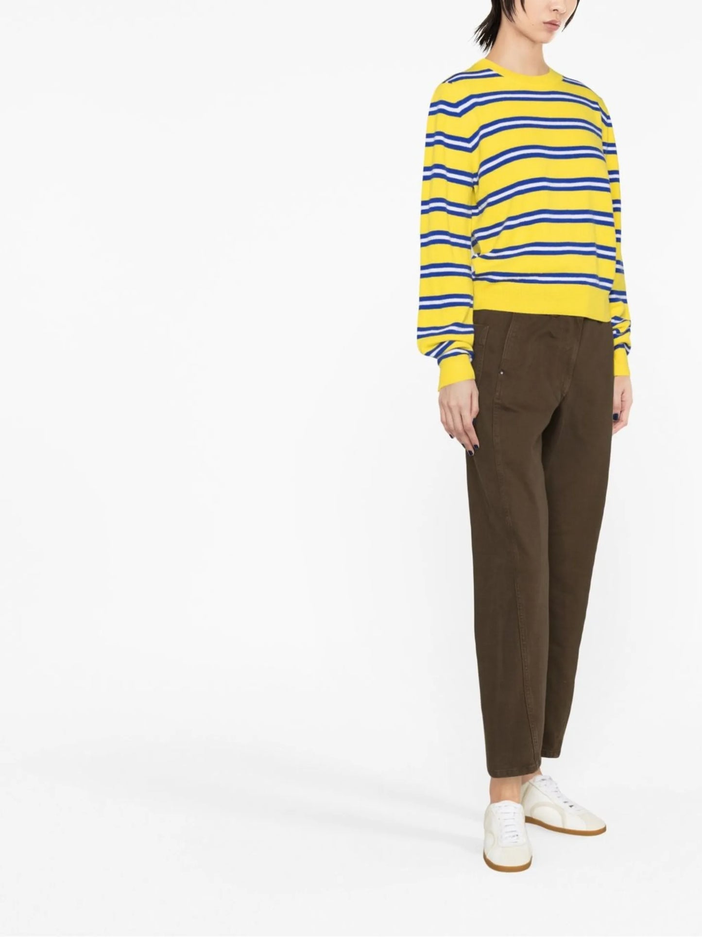 Yellow Stripe Print Stretch Wool Jumper