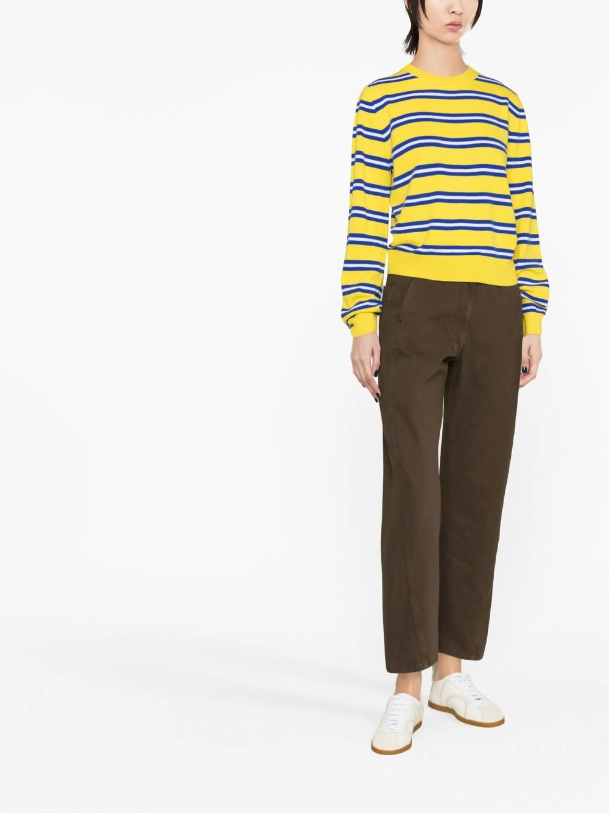 Yellow Stripe Print Stretch Wool Jumper