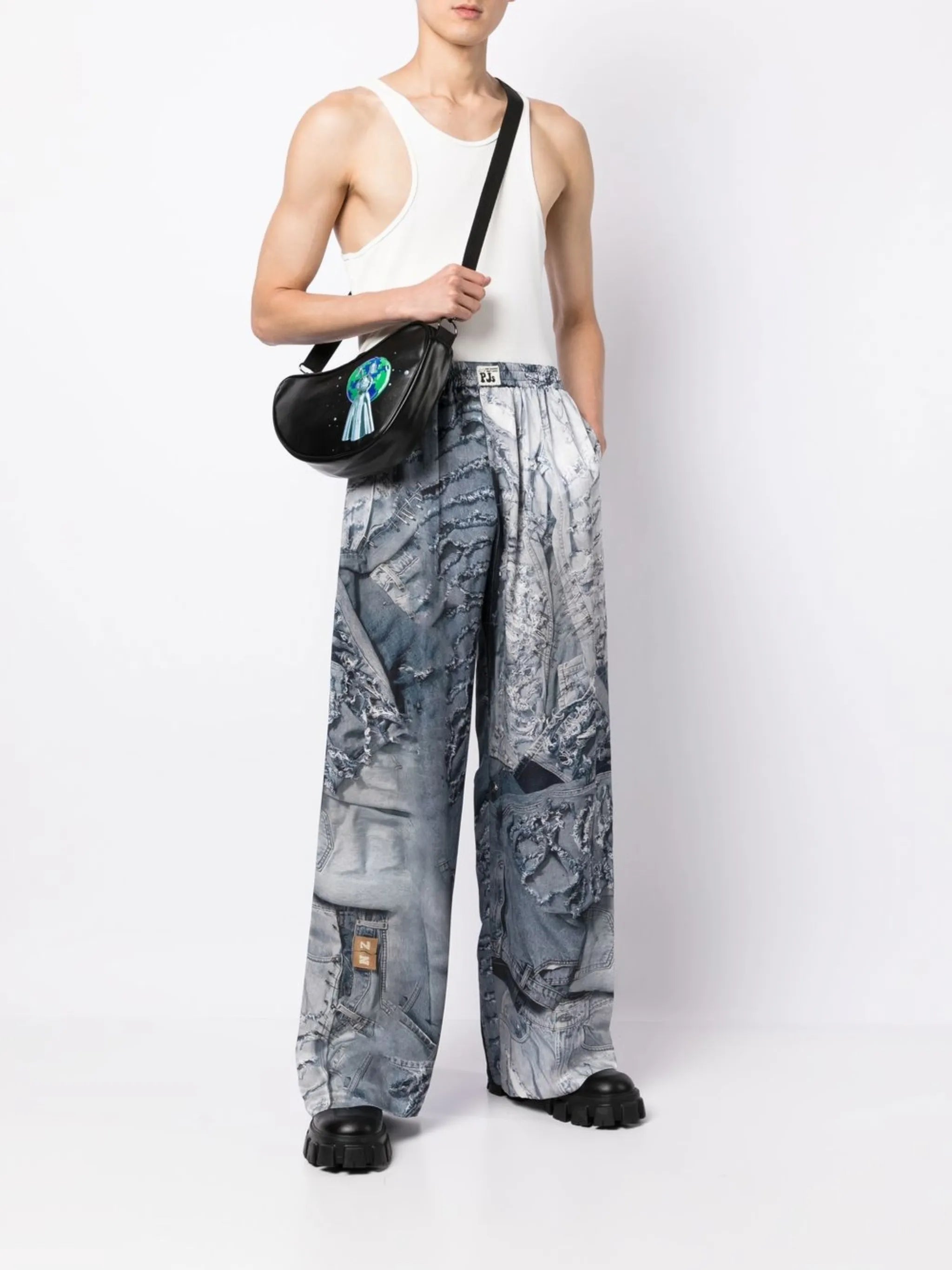 denim-print pyjama pants
