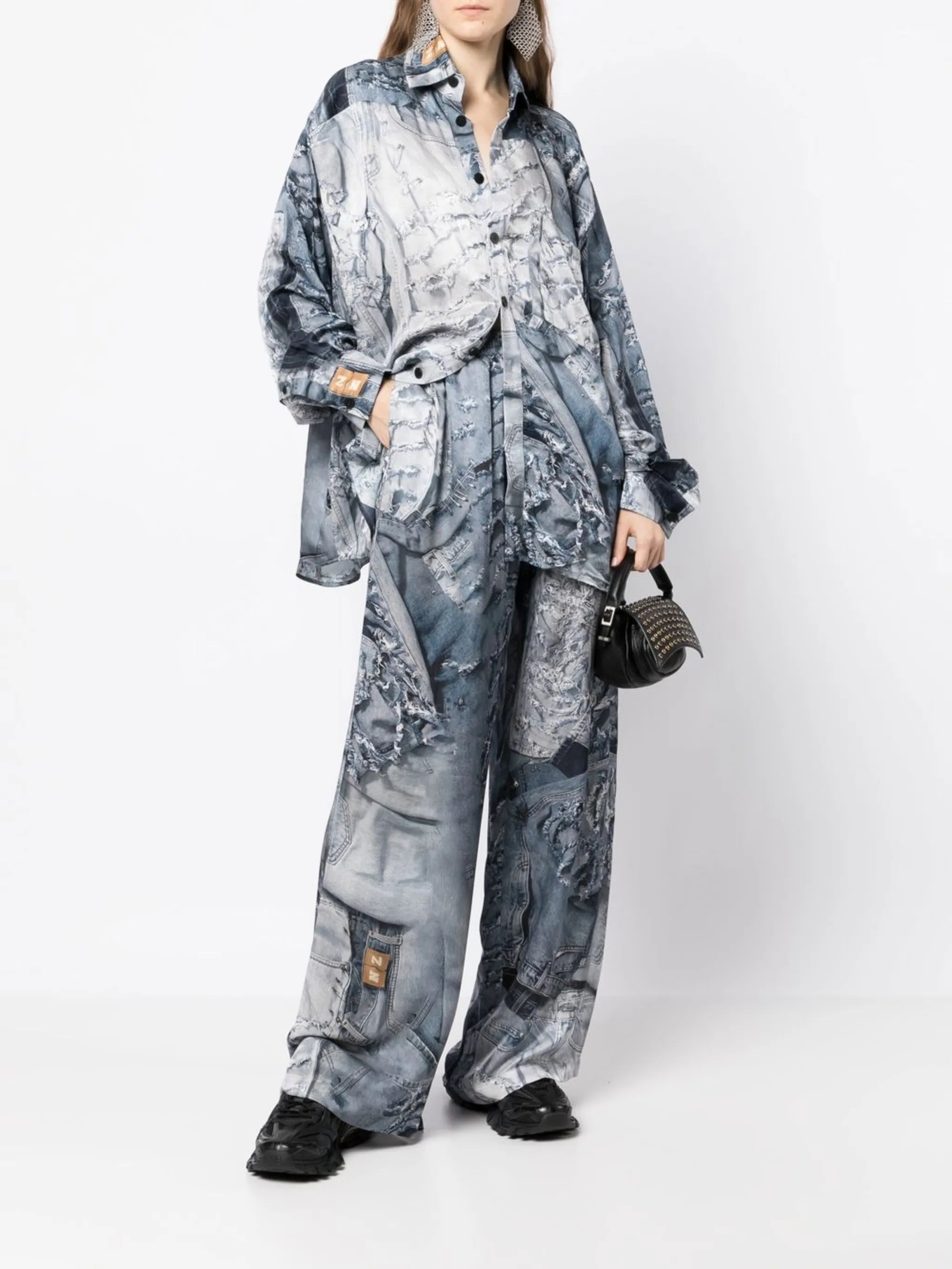 denim-print pyjama pants