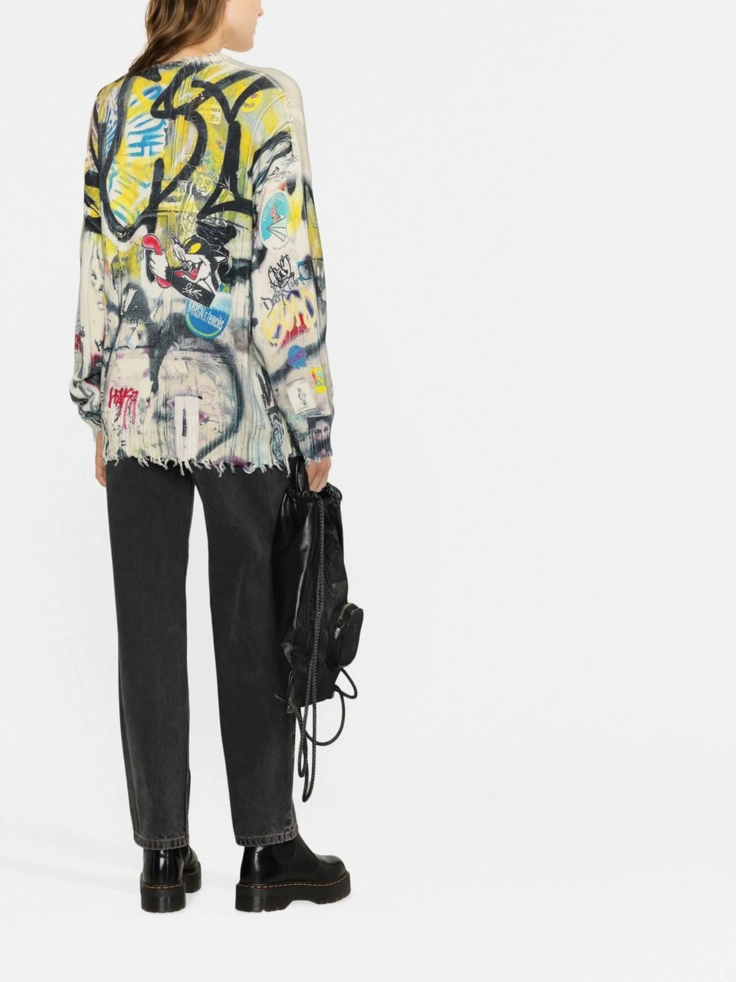 graffiti-print distressed jumper