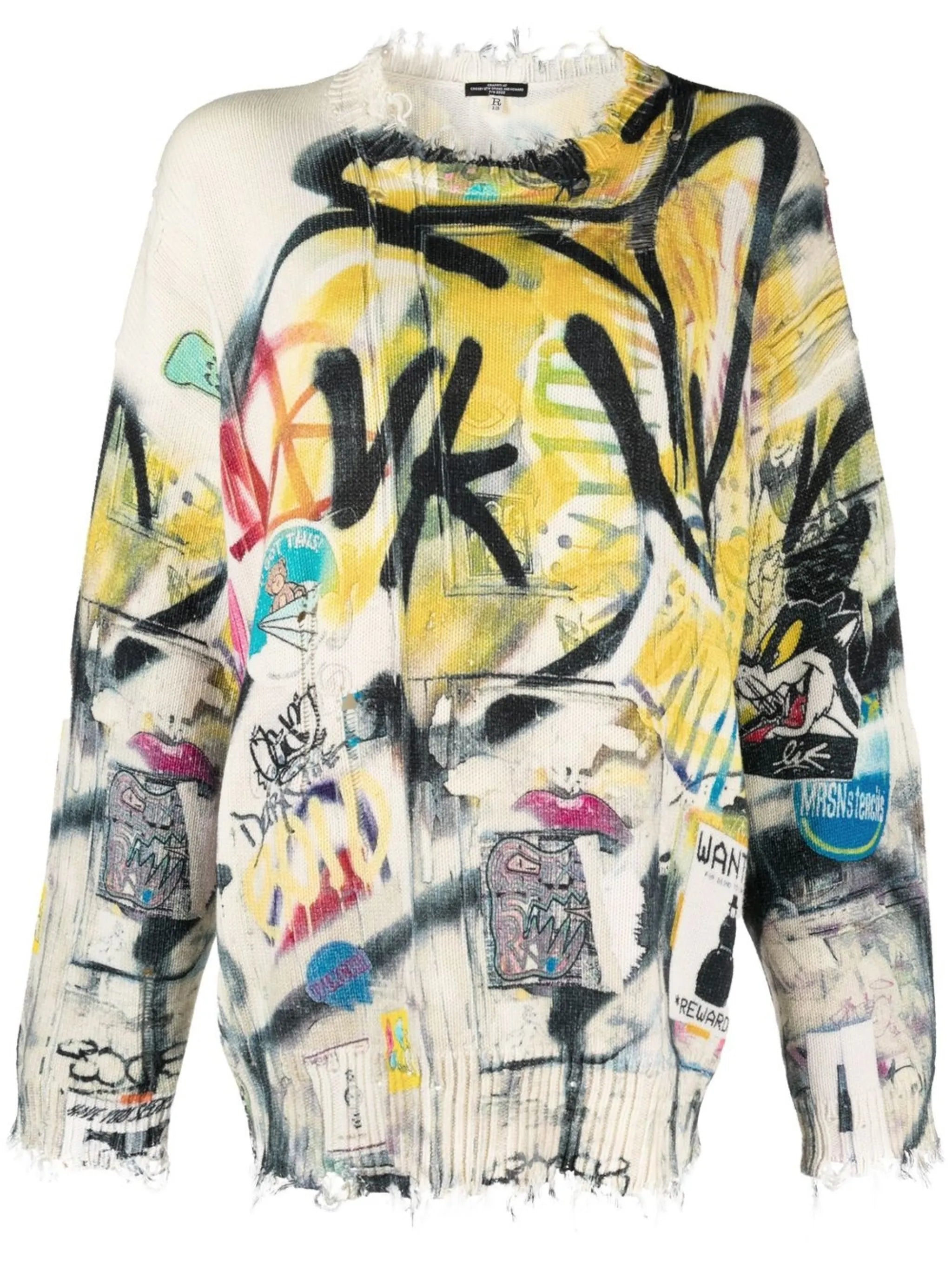 graffiti-print distressed jumper