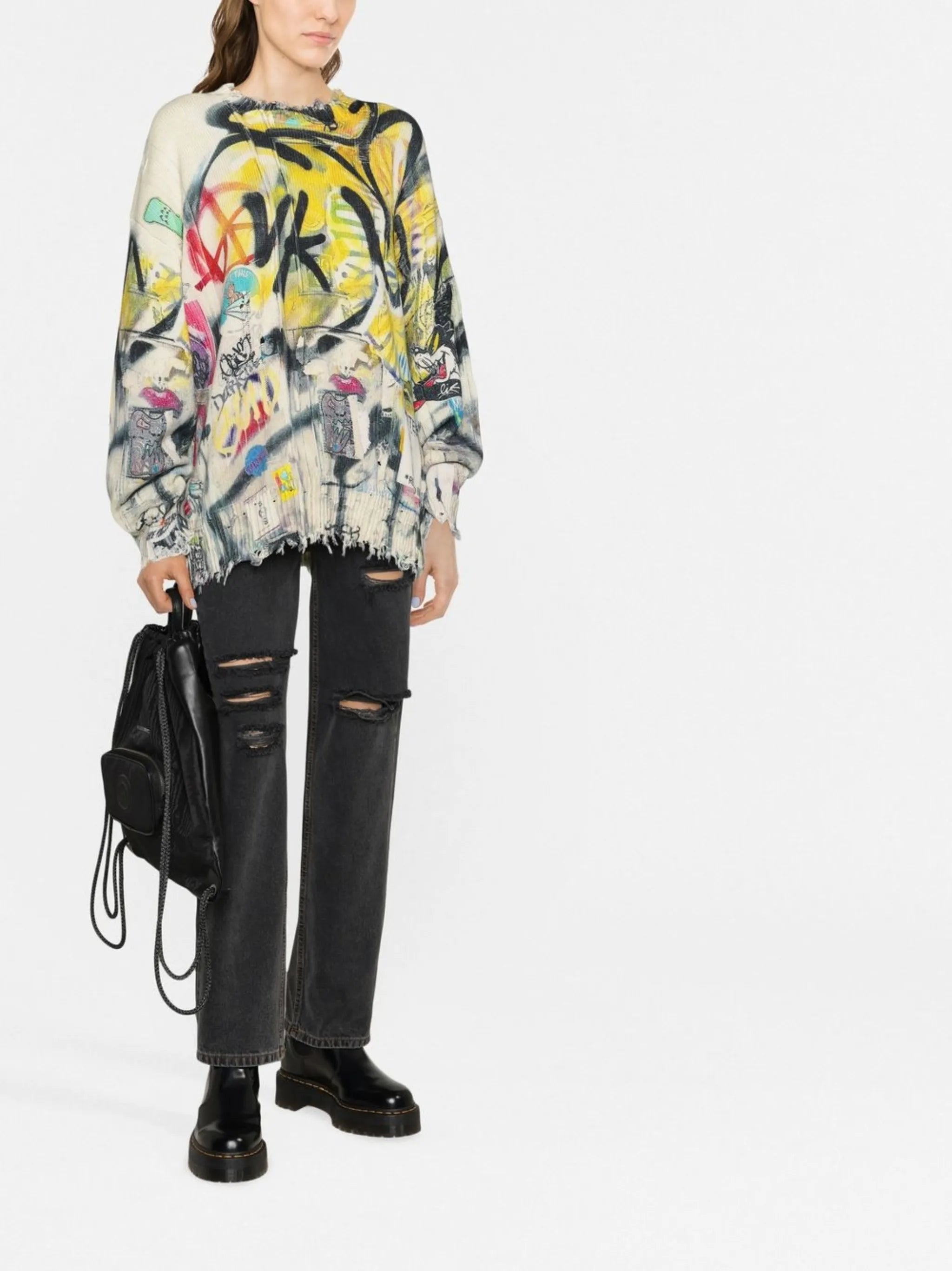graffiti-print distressed jumper