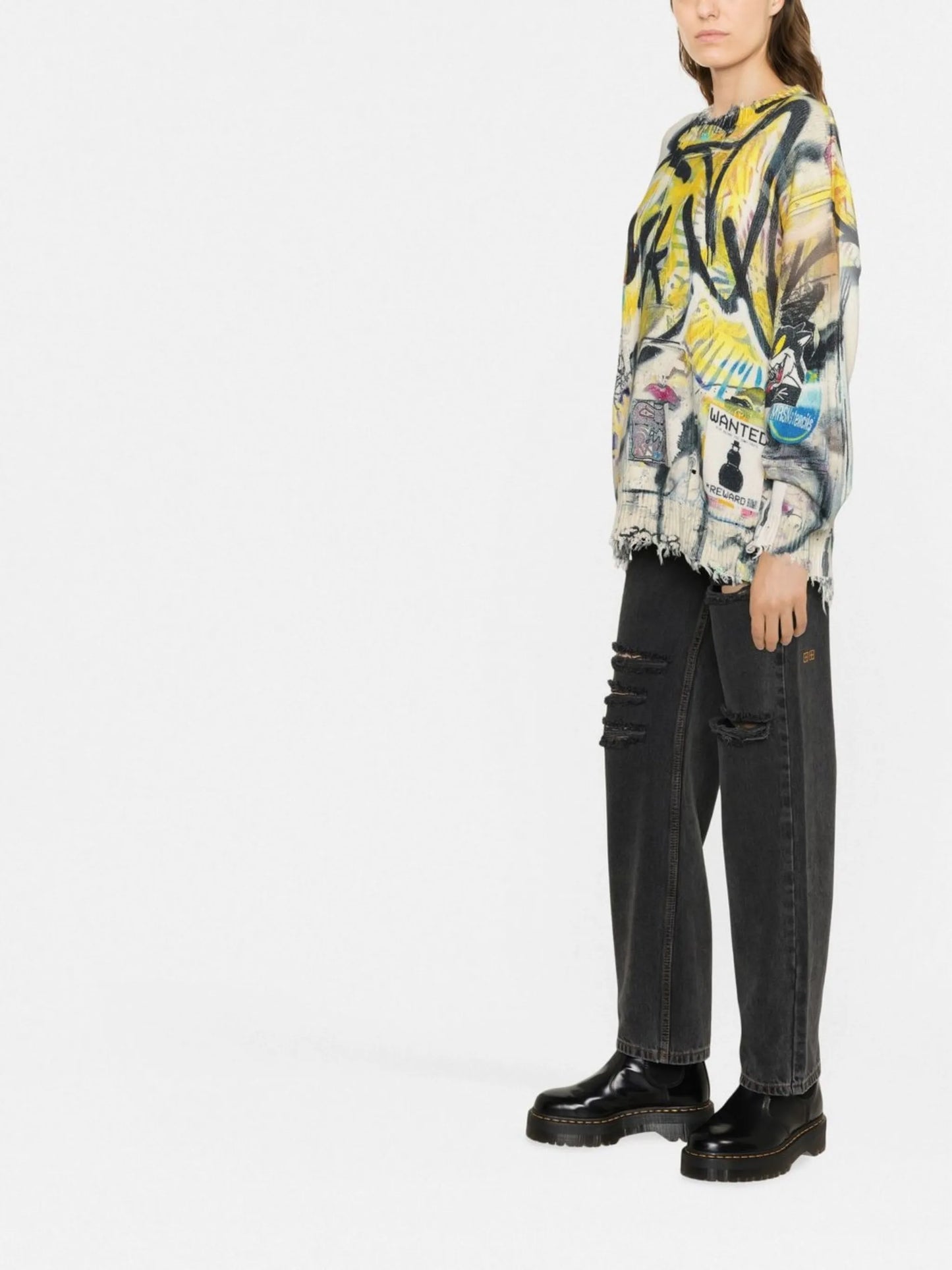 graffiti-print distressed jumper