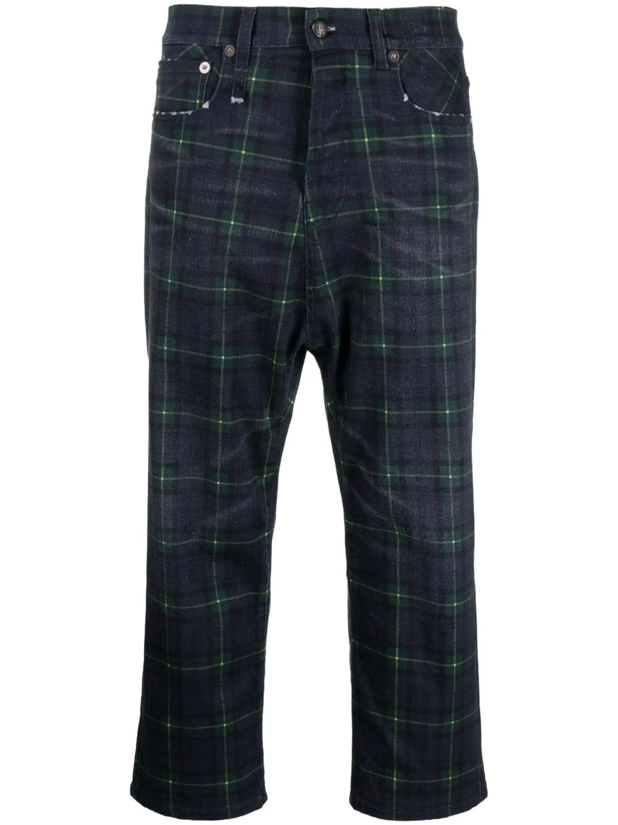 plaid-patterned cropped trousers