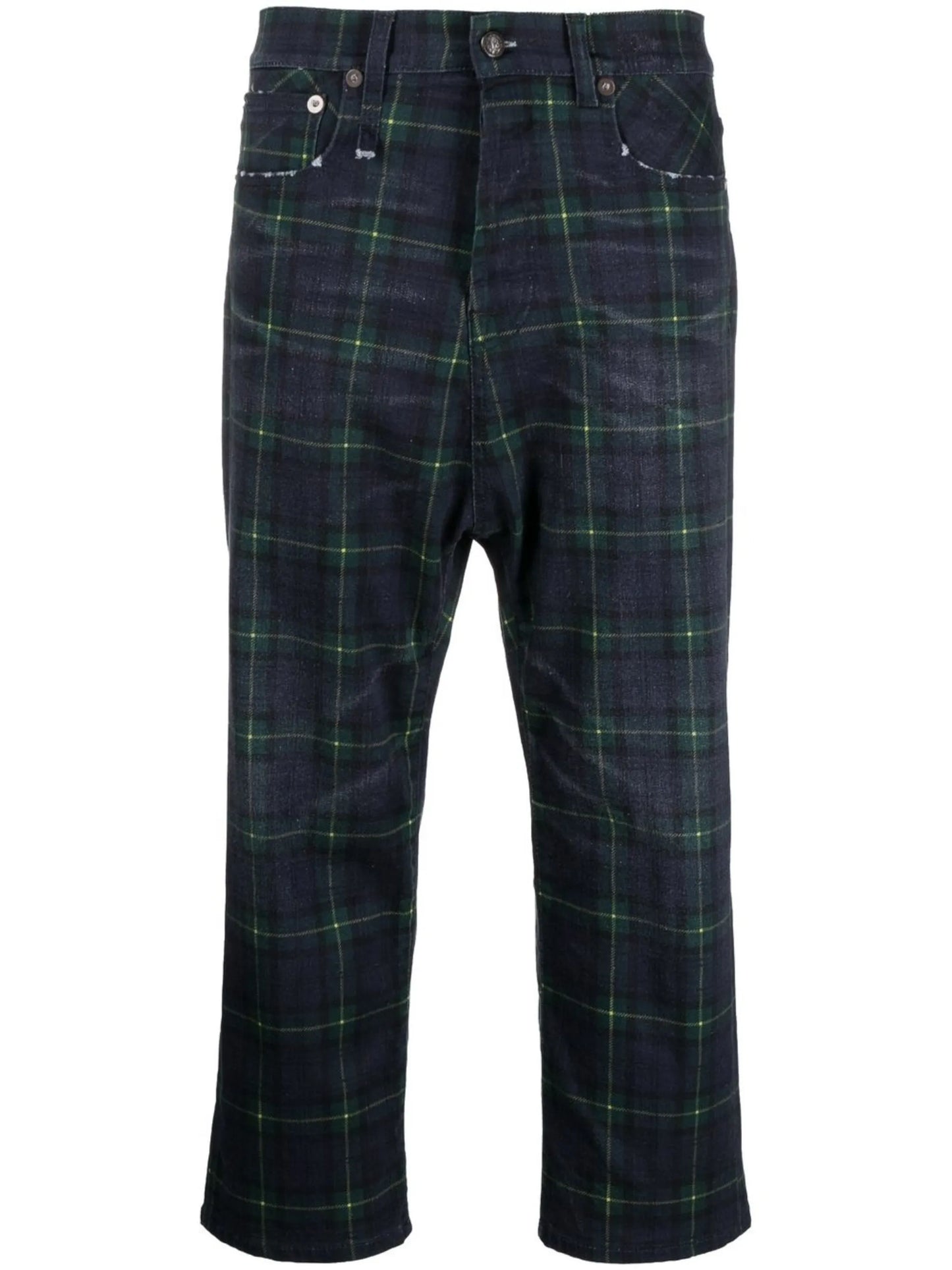 plaid-patterned cropped trousers
