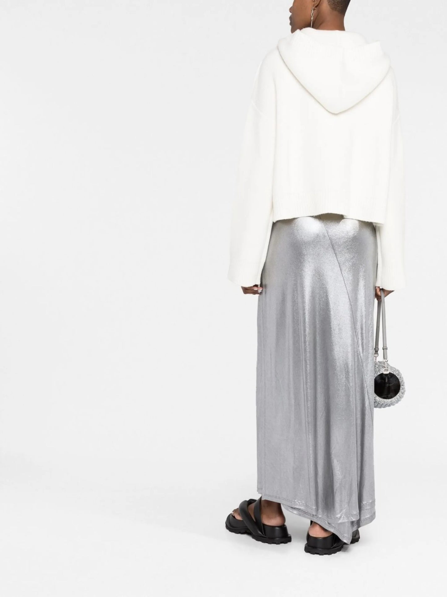 high-waisted metallic wrap skirt