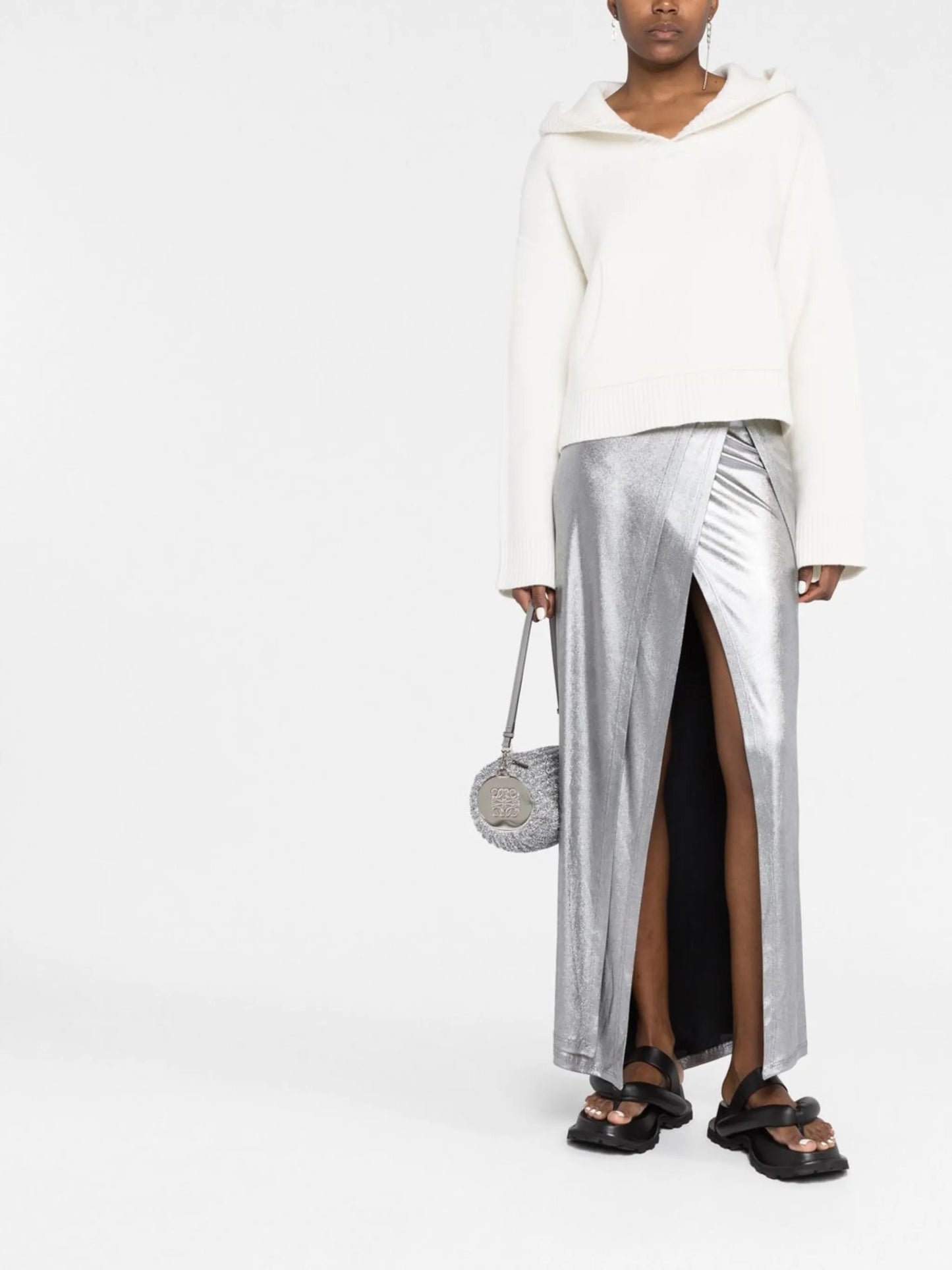 high-waisted metallic wrap skirt