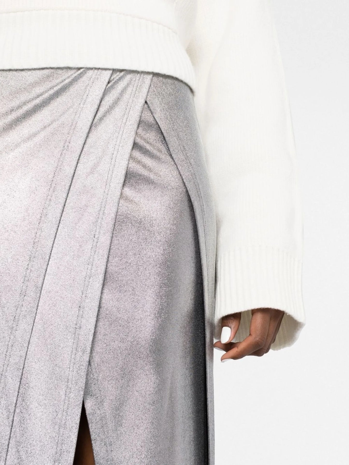 high-waisted metallic wrap skirt