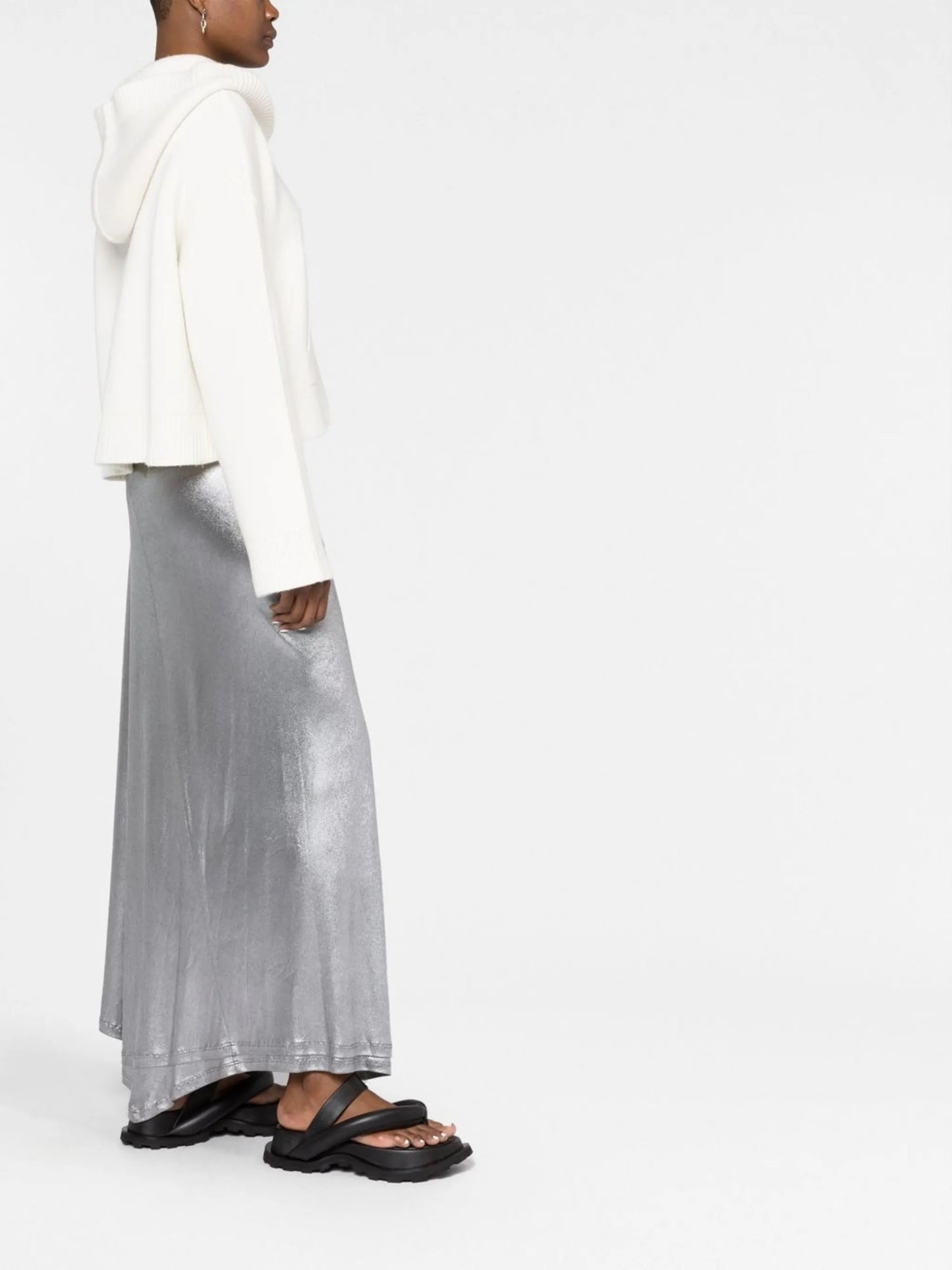 high-waisted metallic wrap skirt