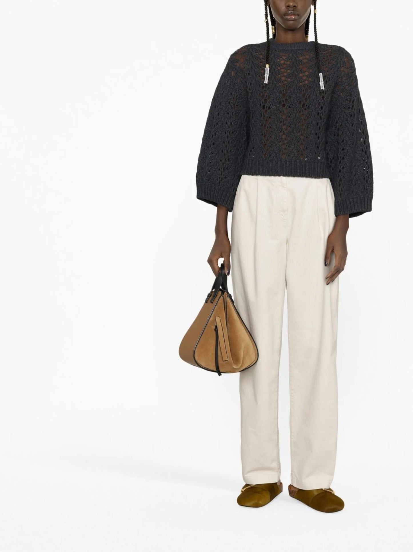 cotton-blend straight-leg trousers