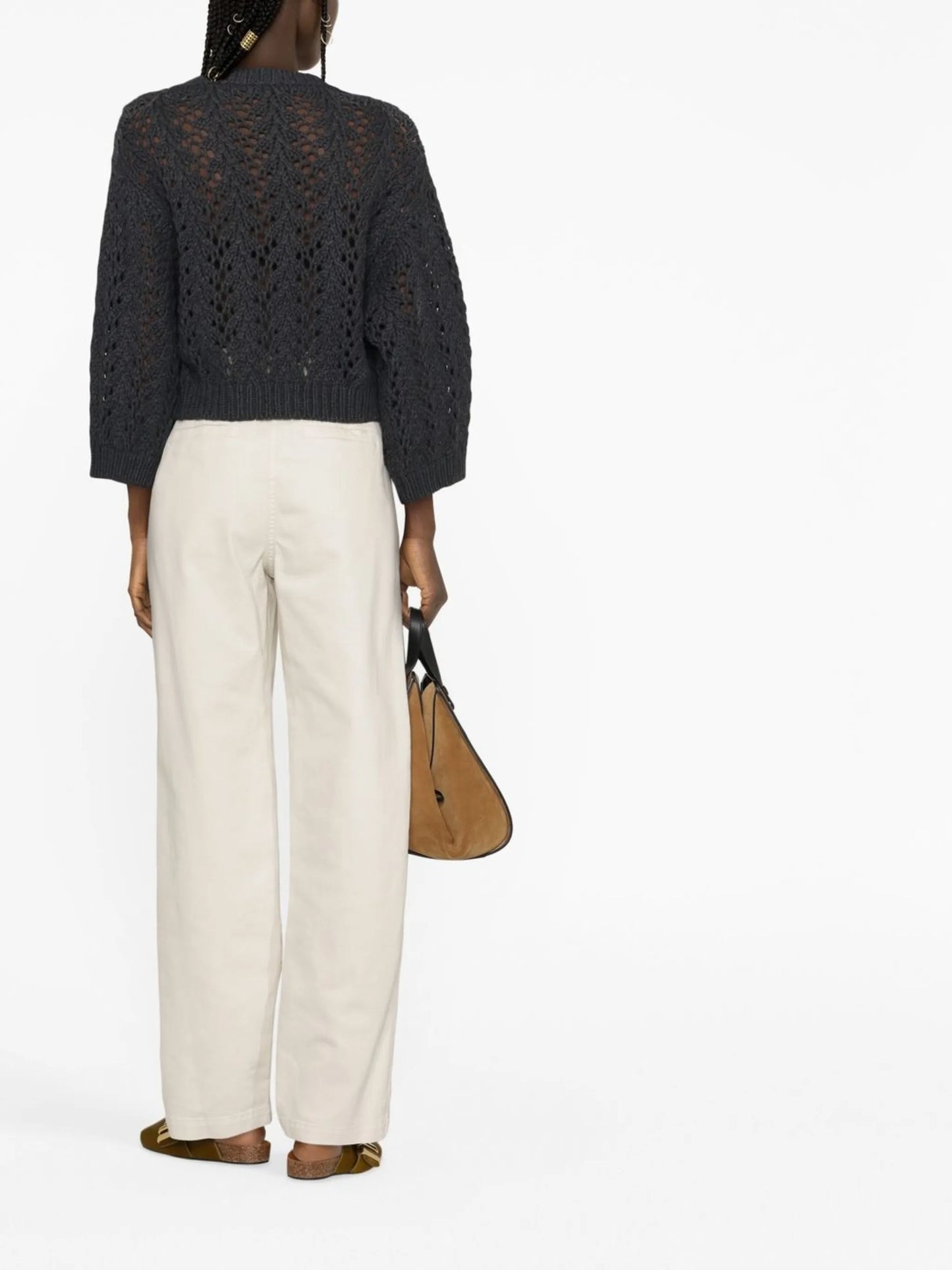 cotton-blend straight-leg trousers