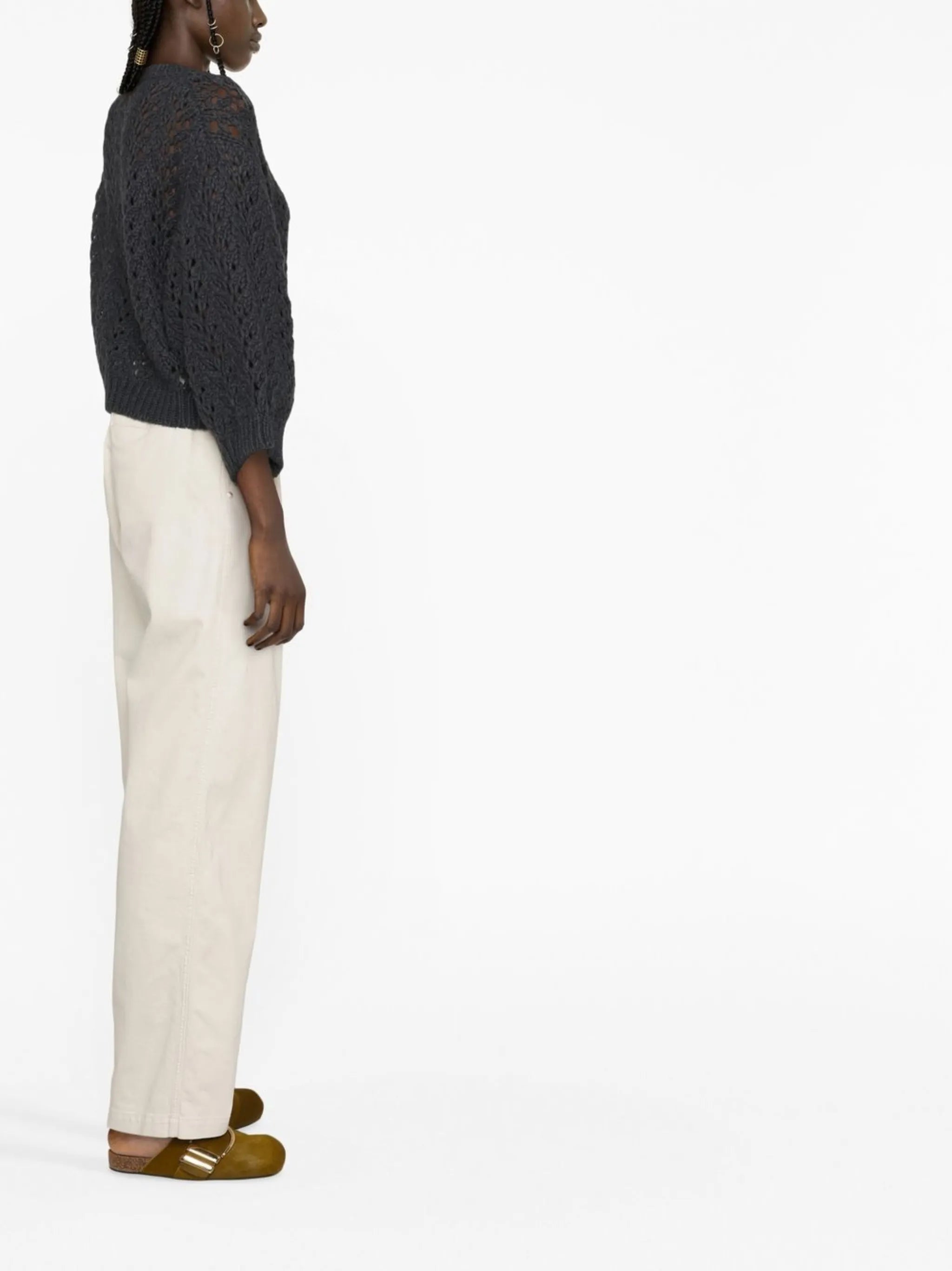 cotton-blend straight-leg trousers