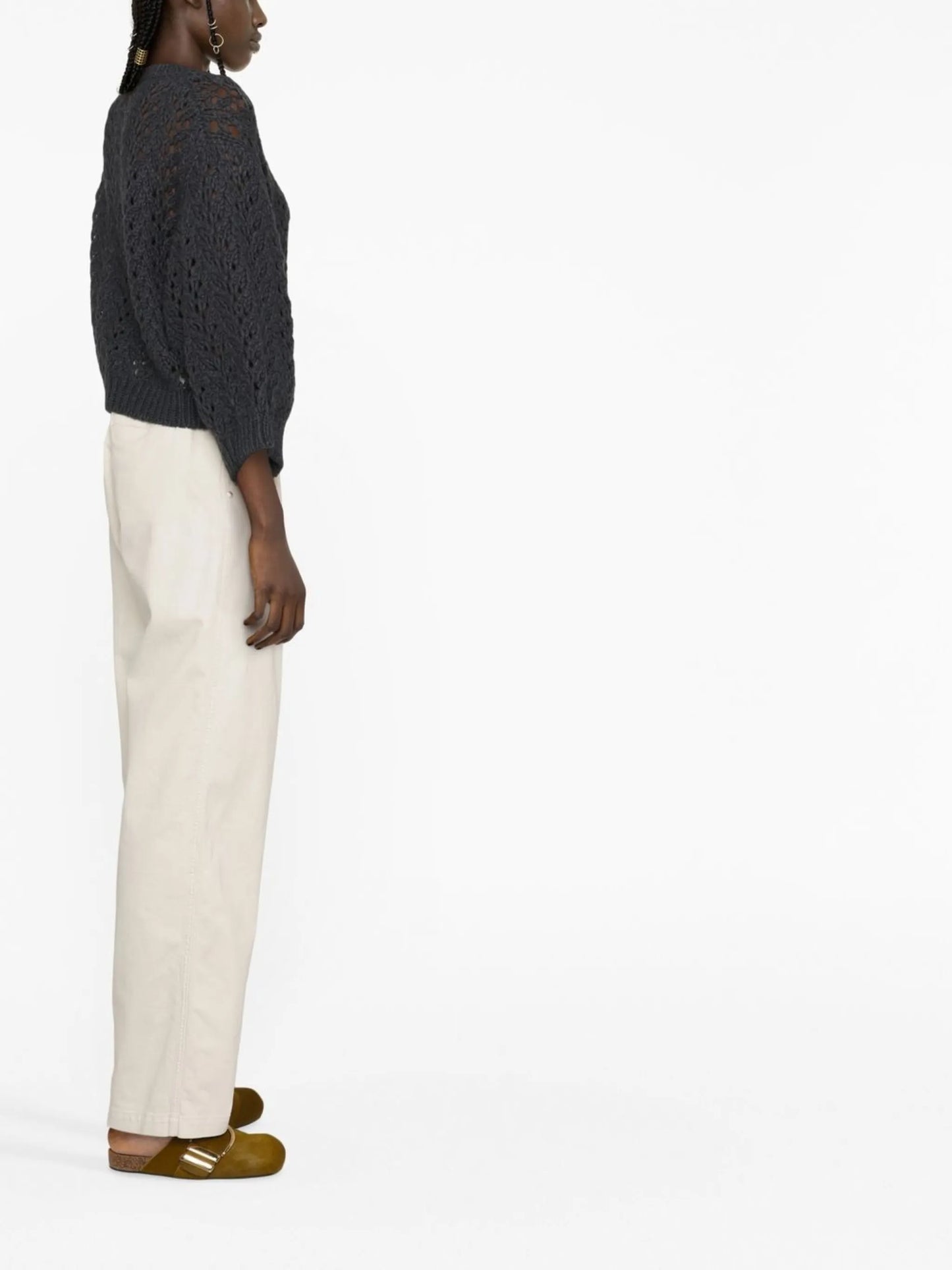 cotton-blend straight-leg trousers