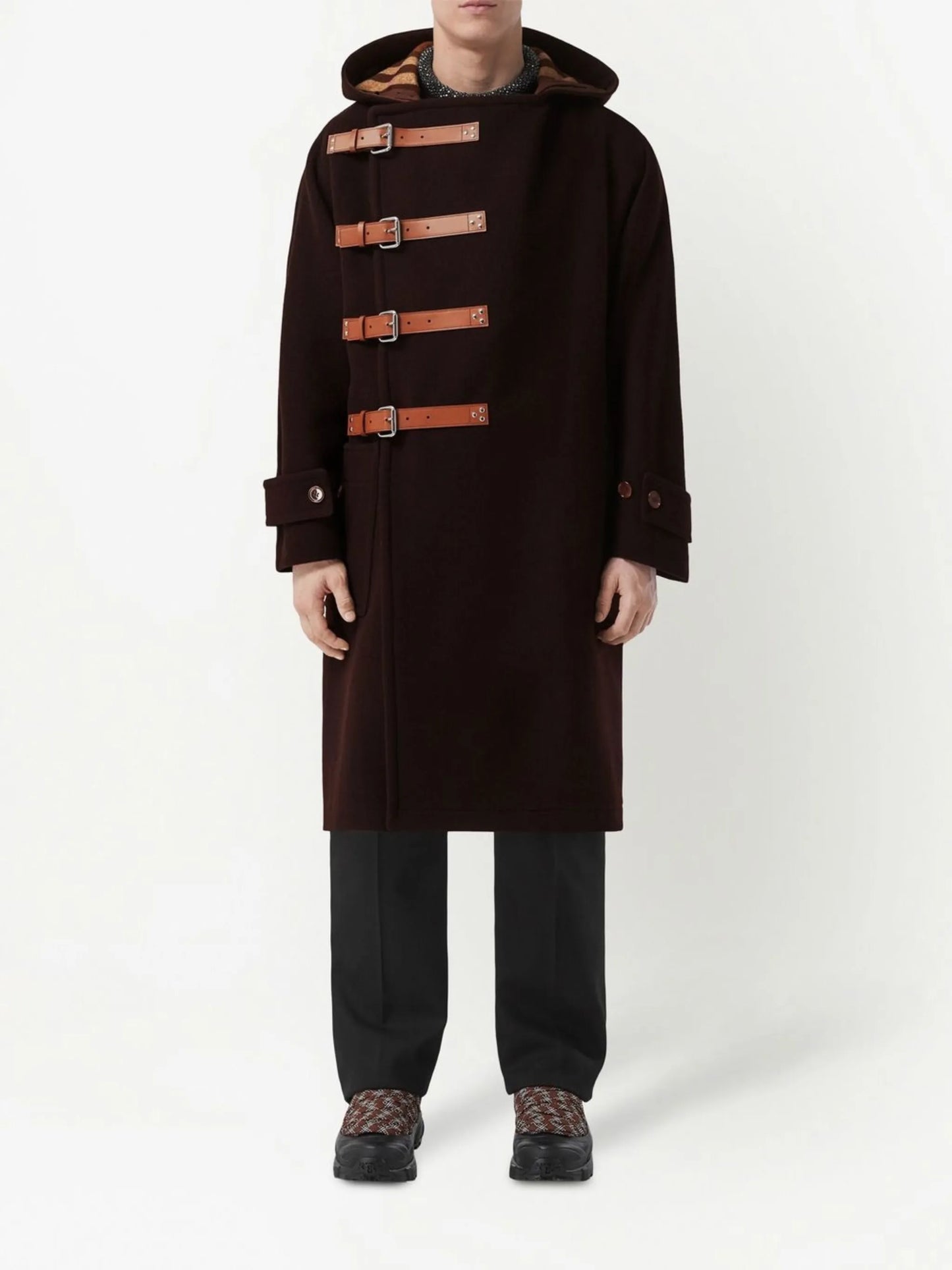 buckled hooded duffle coat