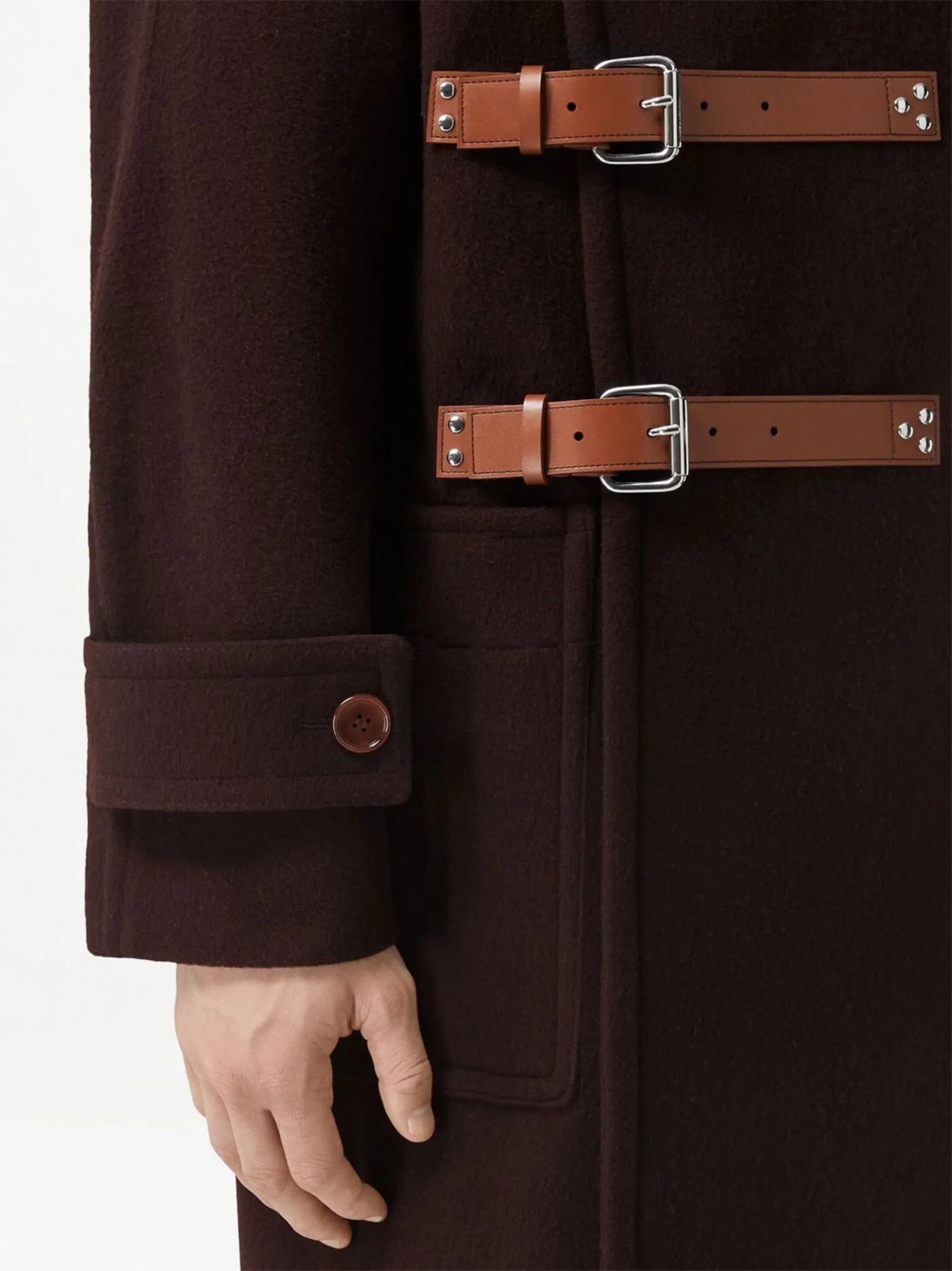 buckled hooded duffle coat