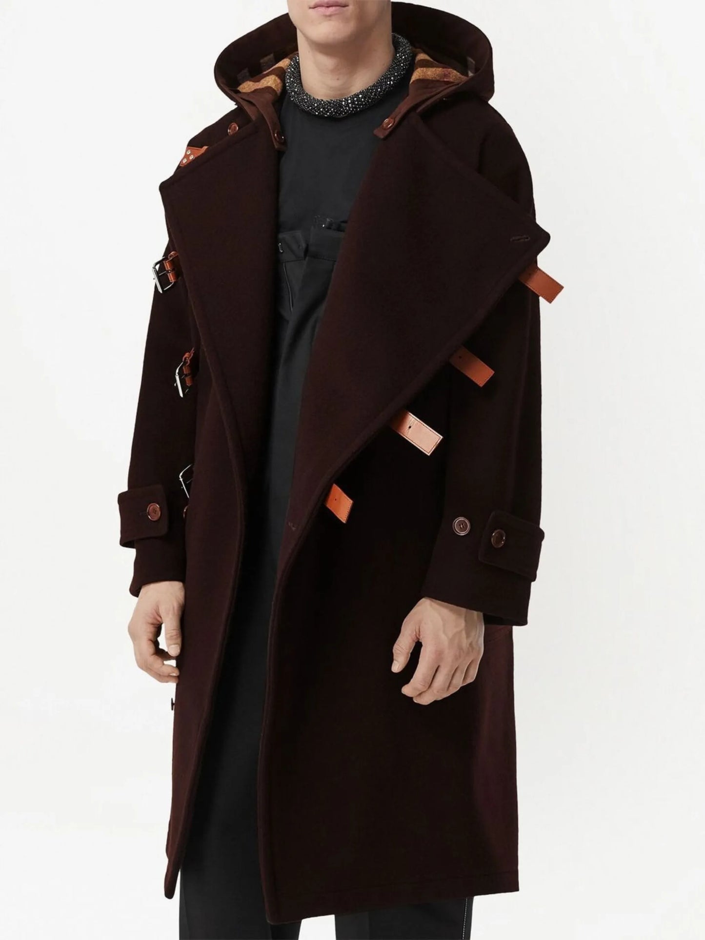 buckled hooded duffle coat