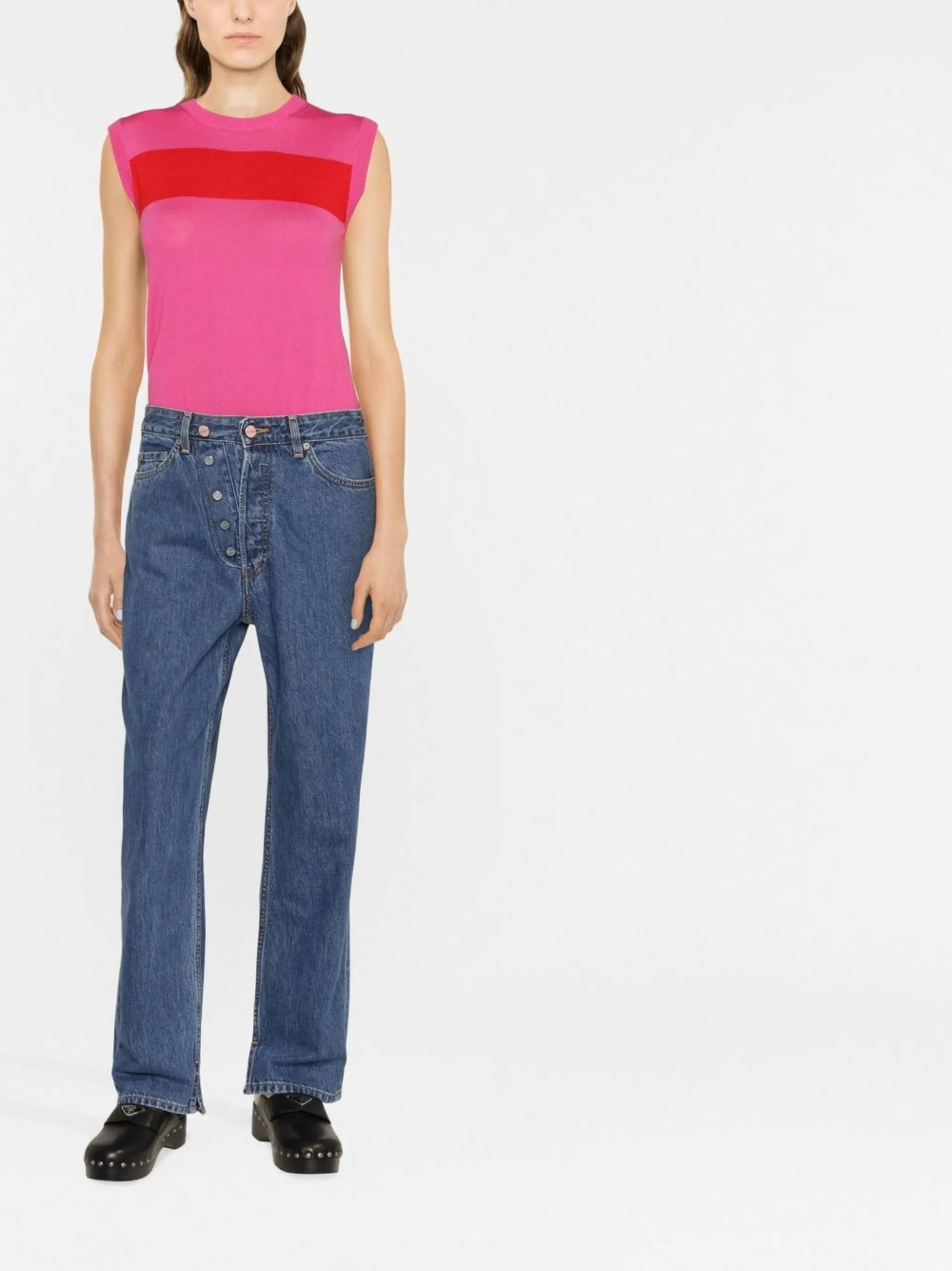 button-detail straight-leg jeans