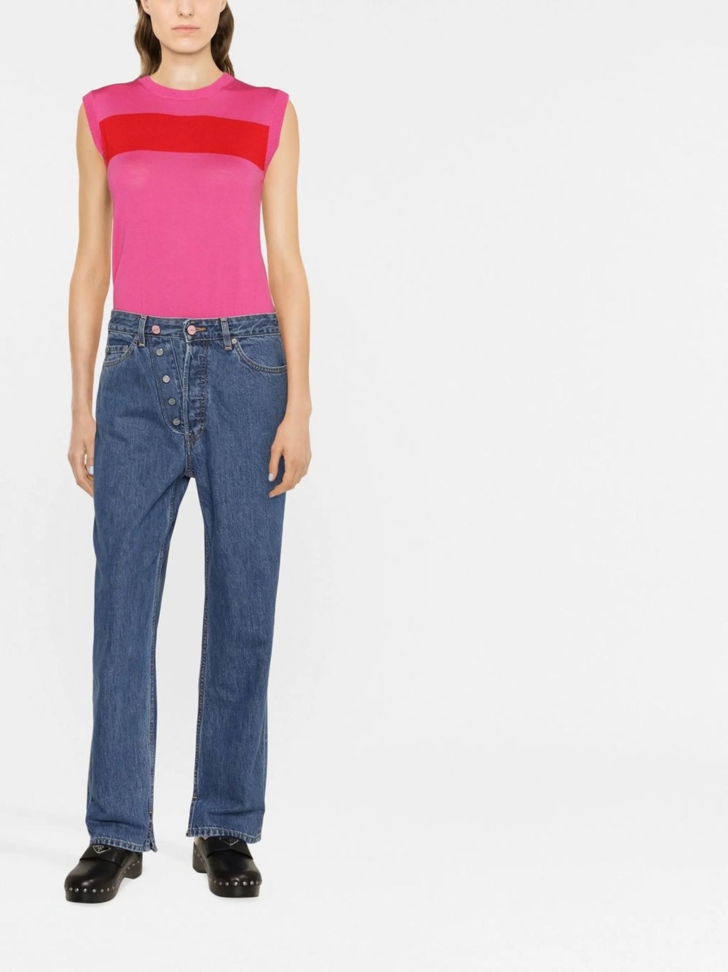 button-detail straight-leg jeans