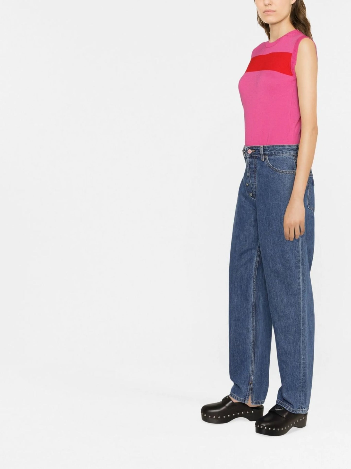 button-detail straight-leg jeans