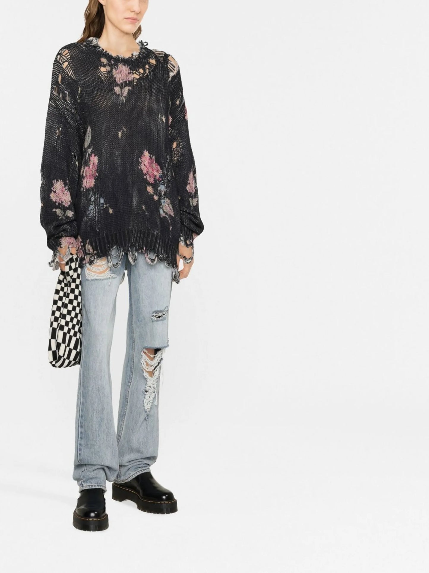 distressed-effect floral jumper