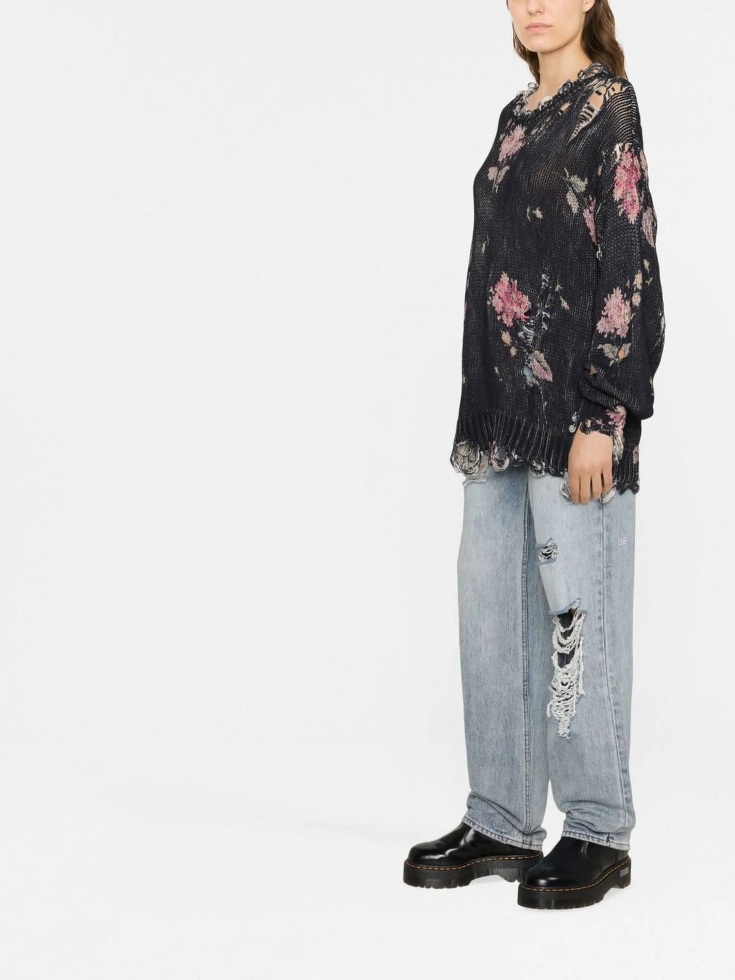 distressed-effect floral jumper