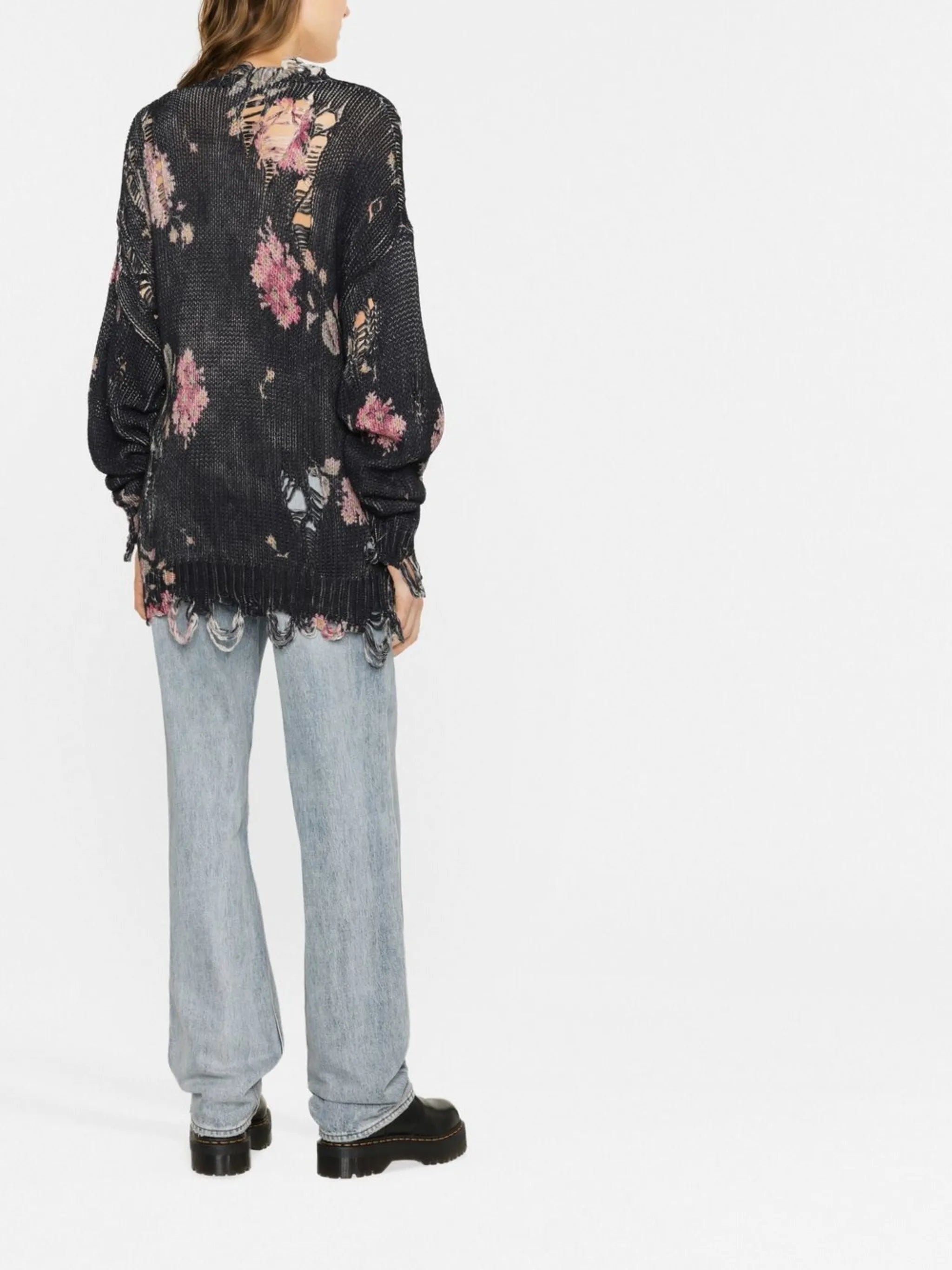 distressed-effect floral jumper