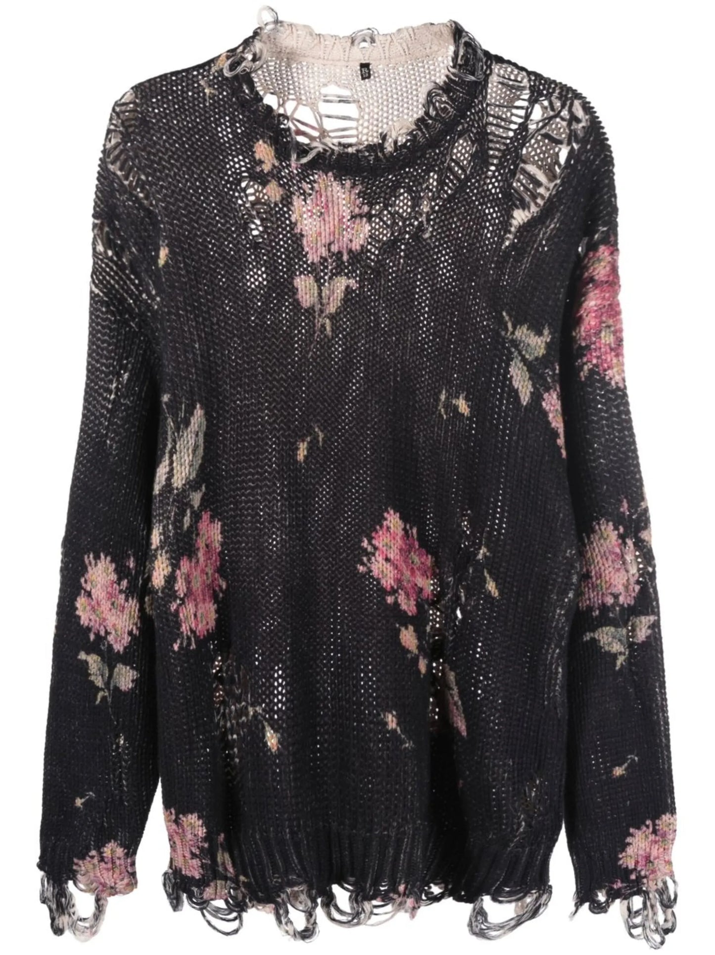 distressed-effect floral jumper