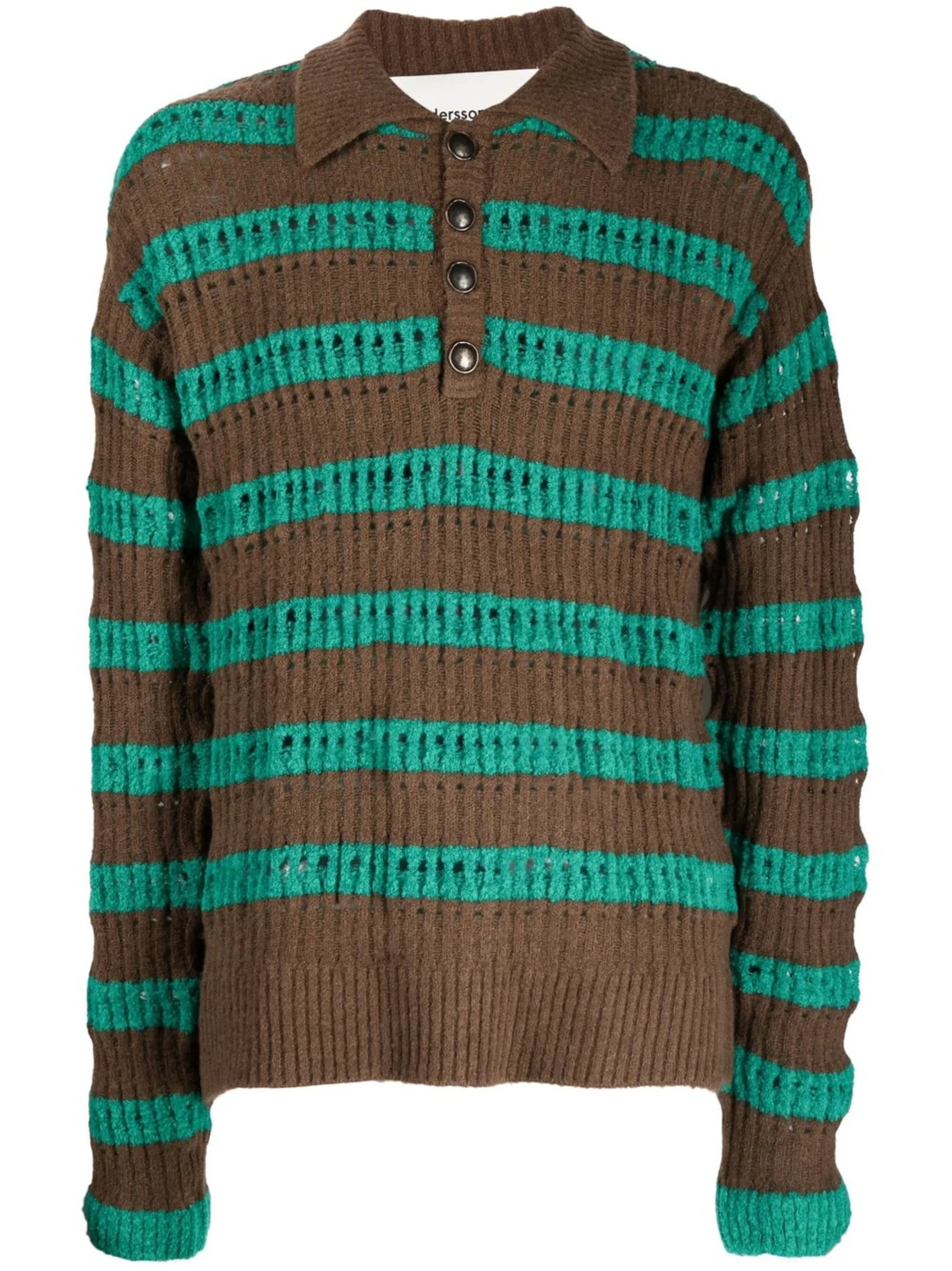 striped open-knit polo top