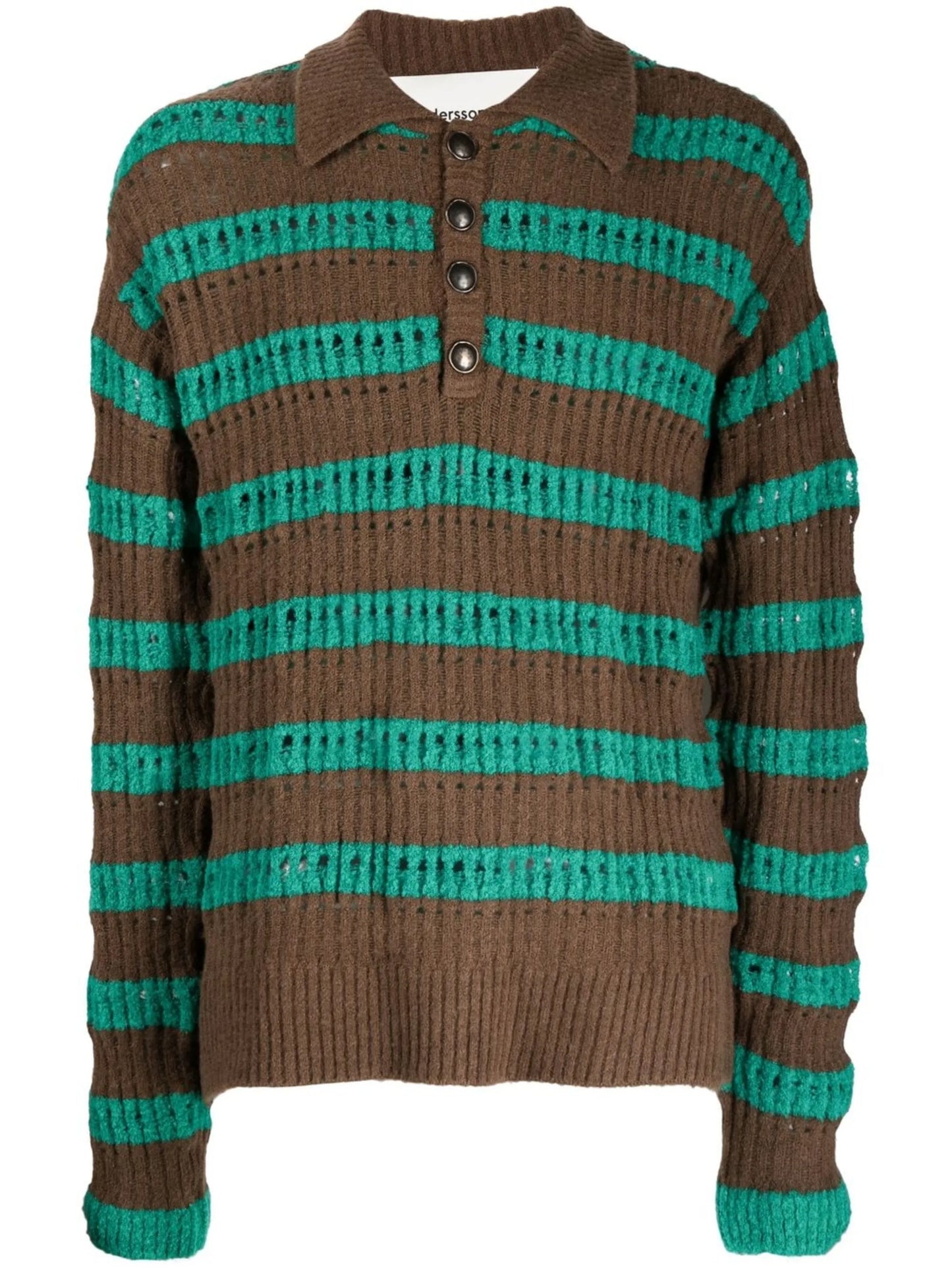 striped open-knit polo top