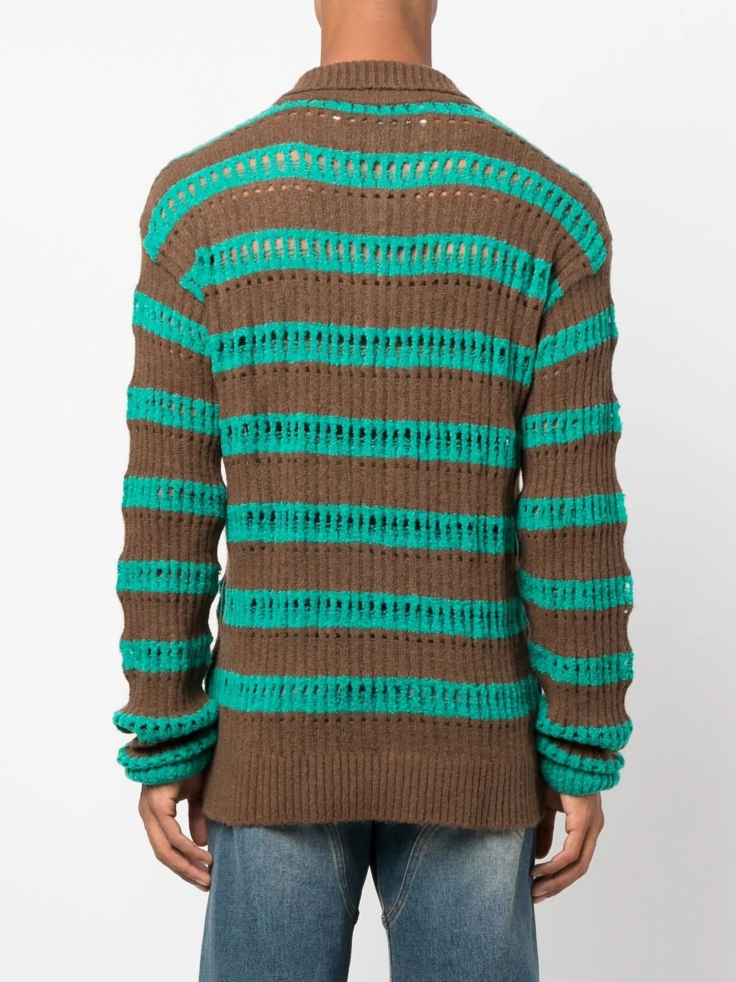 striped open-knit polo top