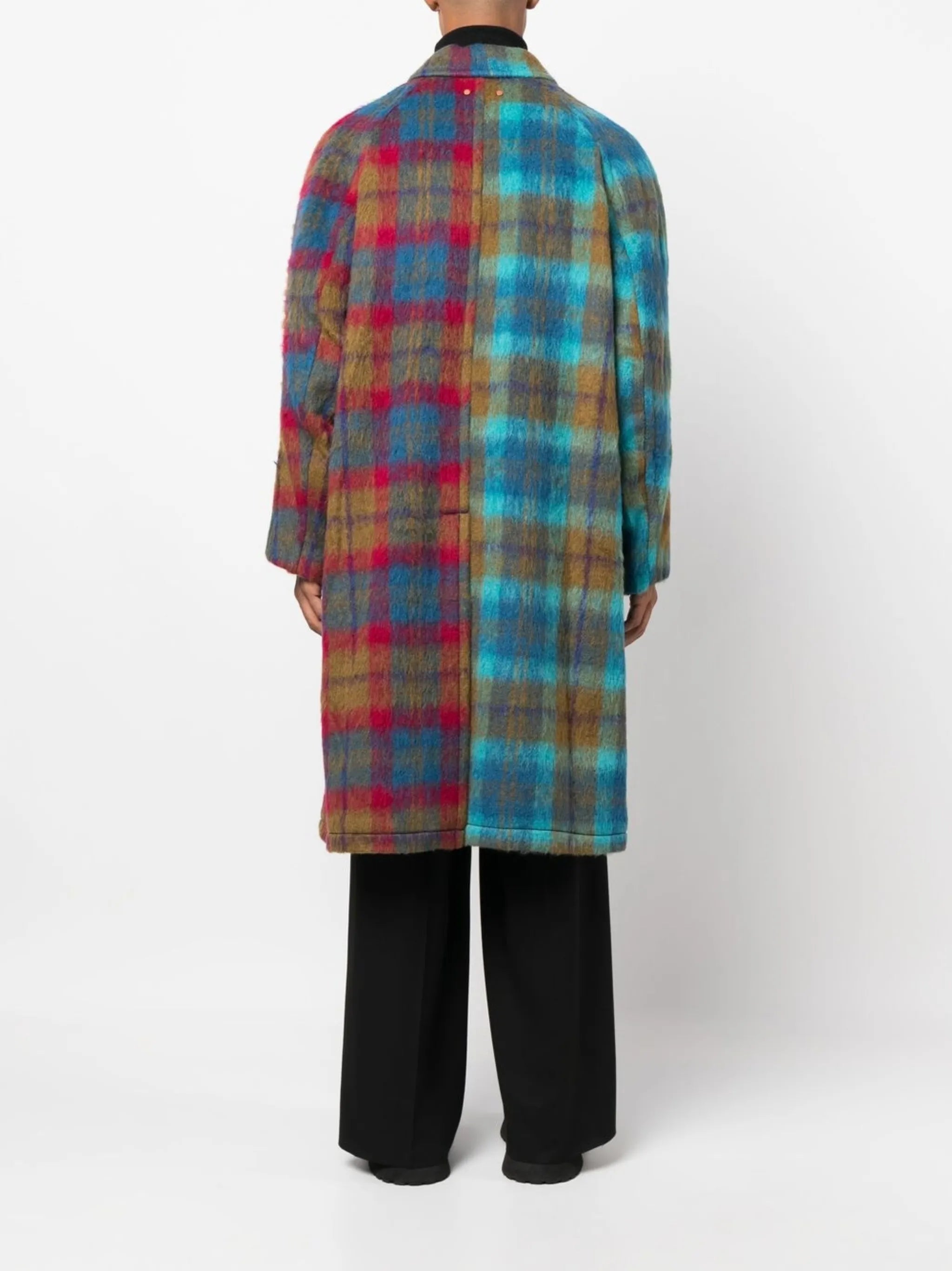 colour-block check single-breasted coat