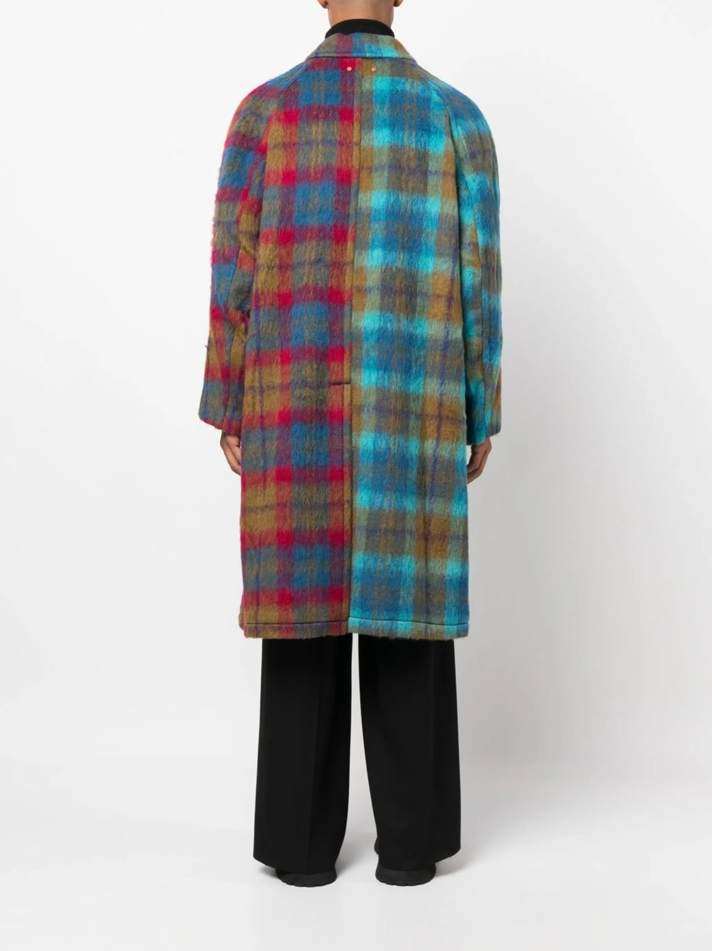 colour-block check single-breasted coat