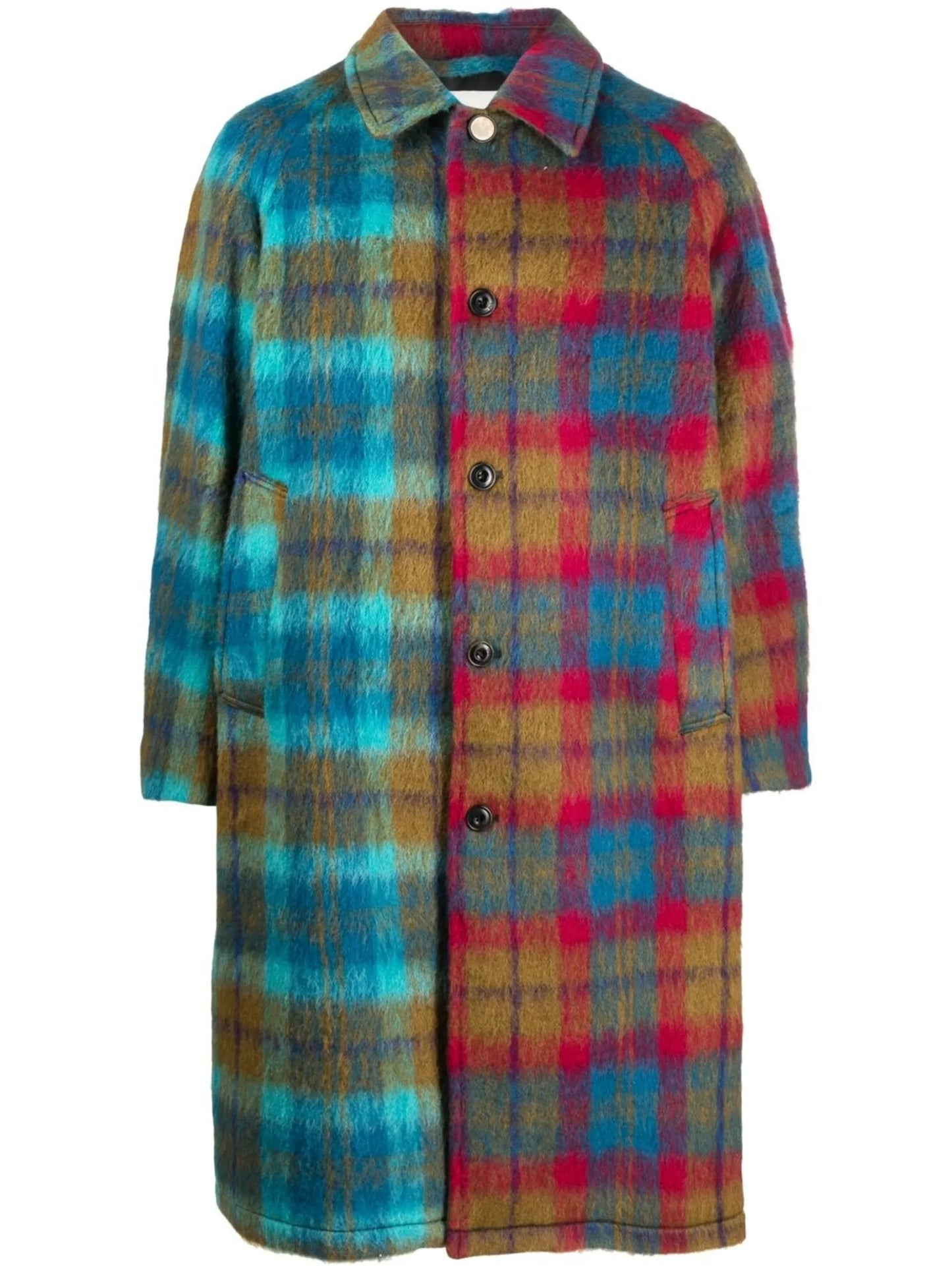colour-block check single-breasted coat