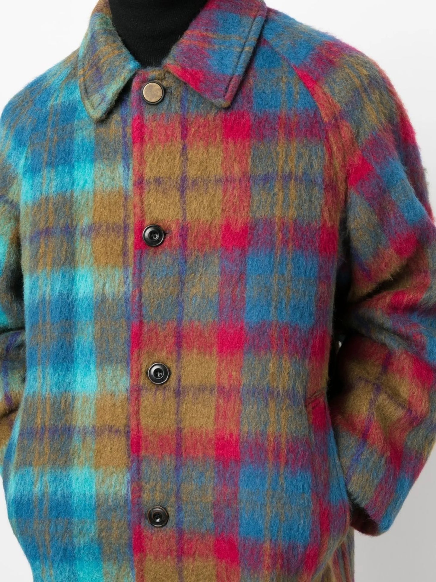colour-block check single-breasted coat