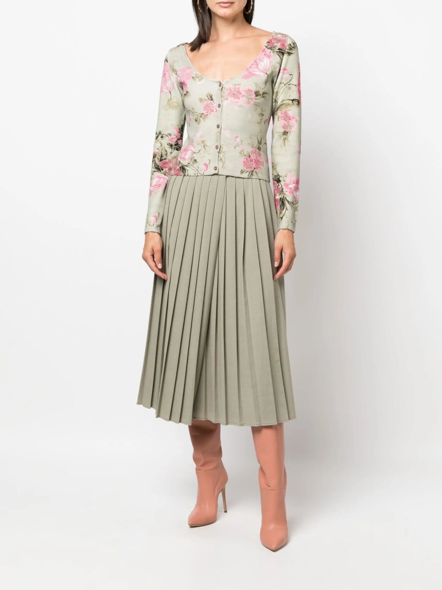 floral-print fur-trim cardigan