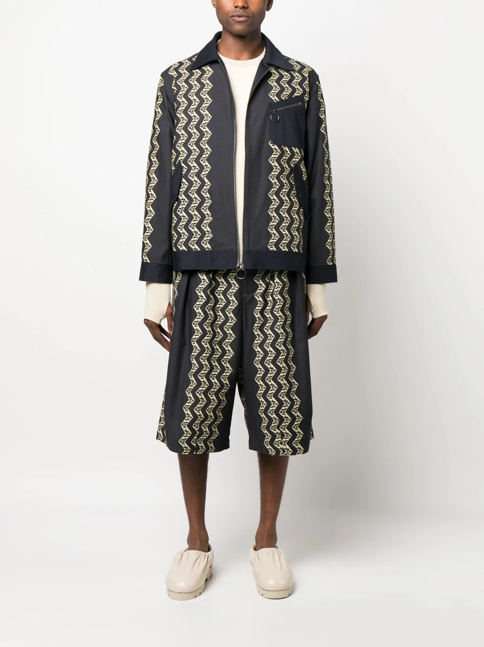 graphic-print cotton shirt jacket