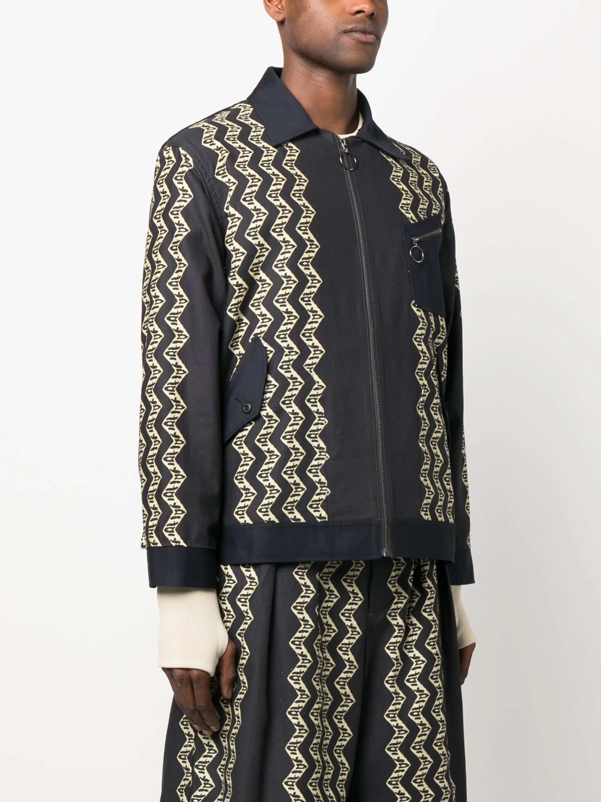 graphic-print cotton shirt jacket