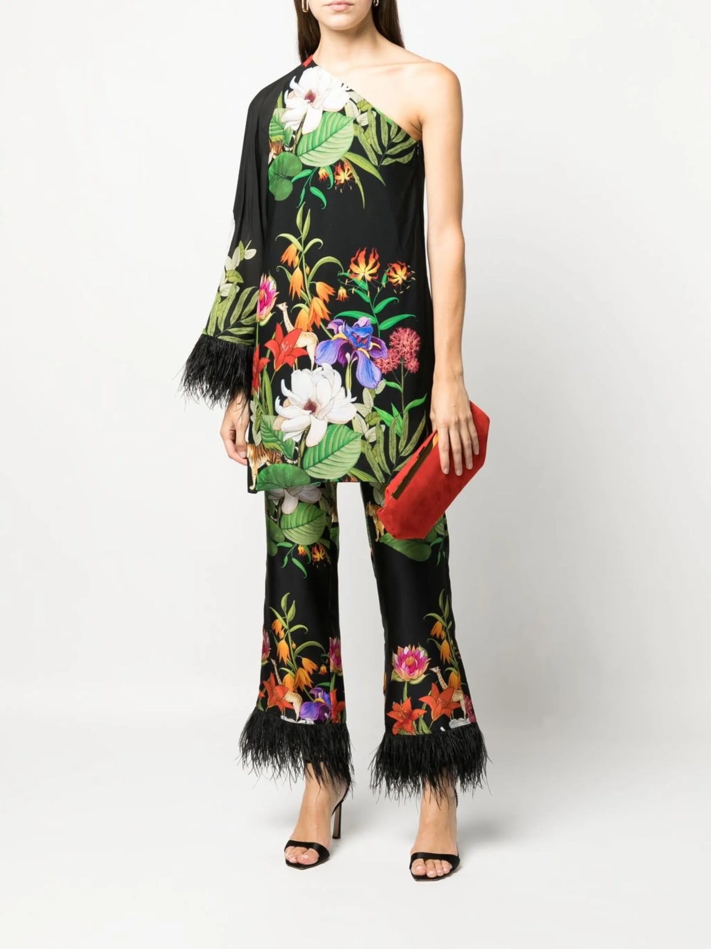ostrich feather-trim cropped trousers