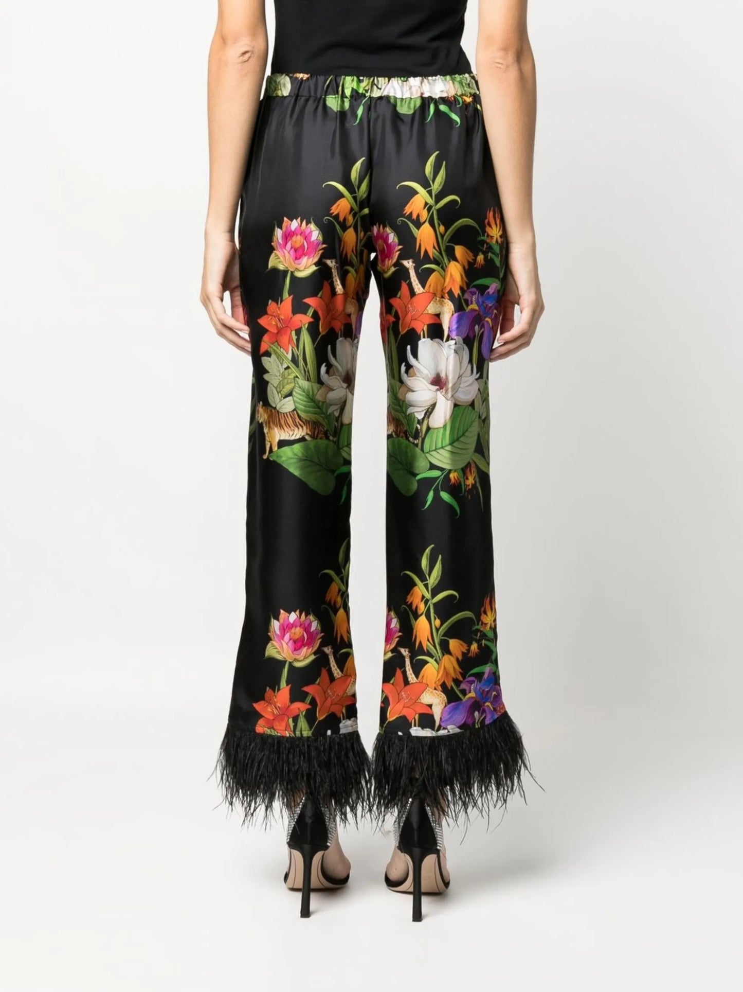ostrich feather-trim cropped trousers