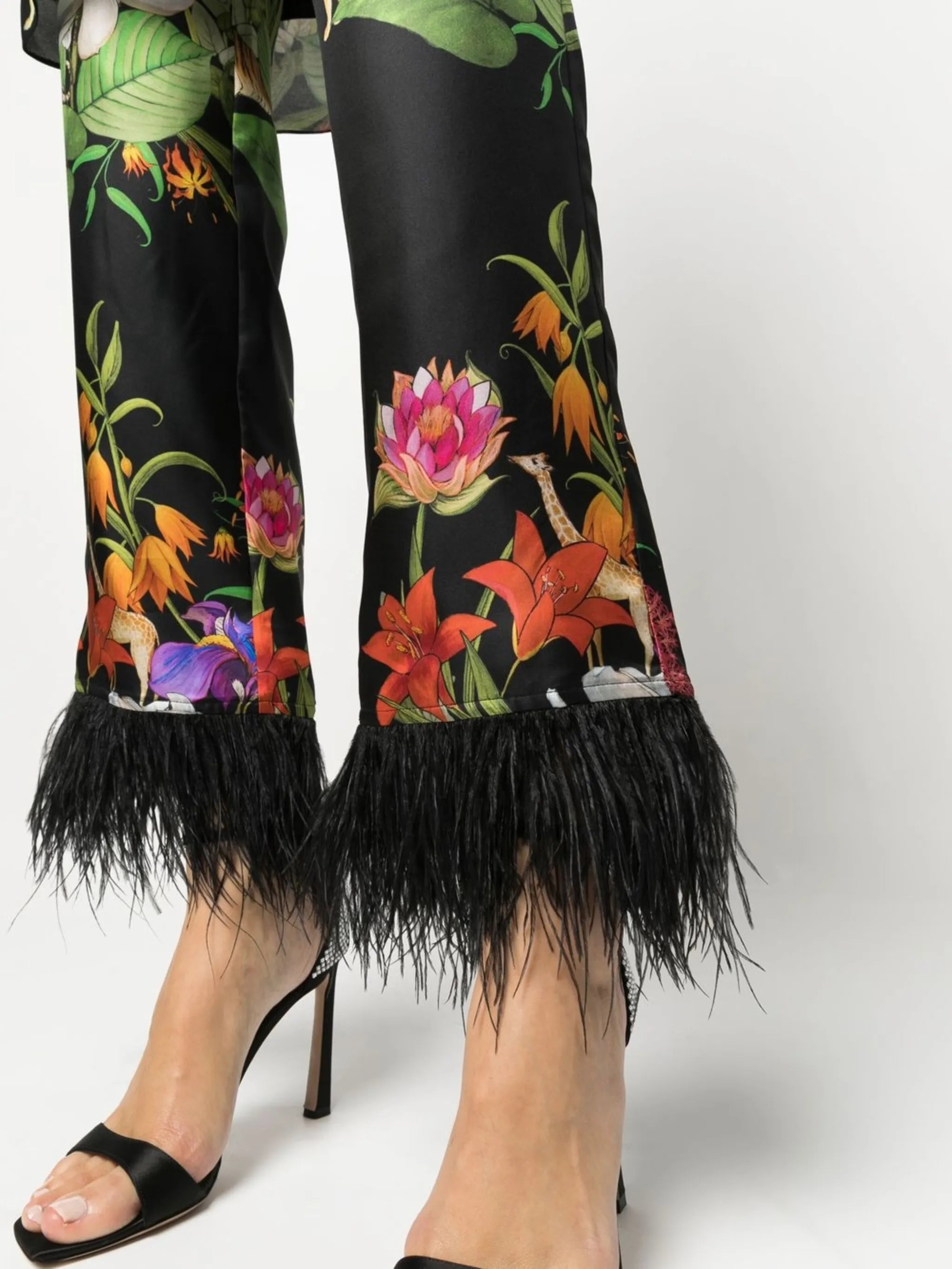 ostrich feather-trim cropped trousers